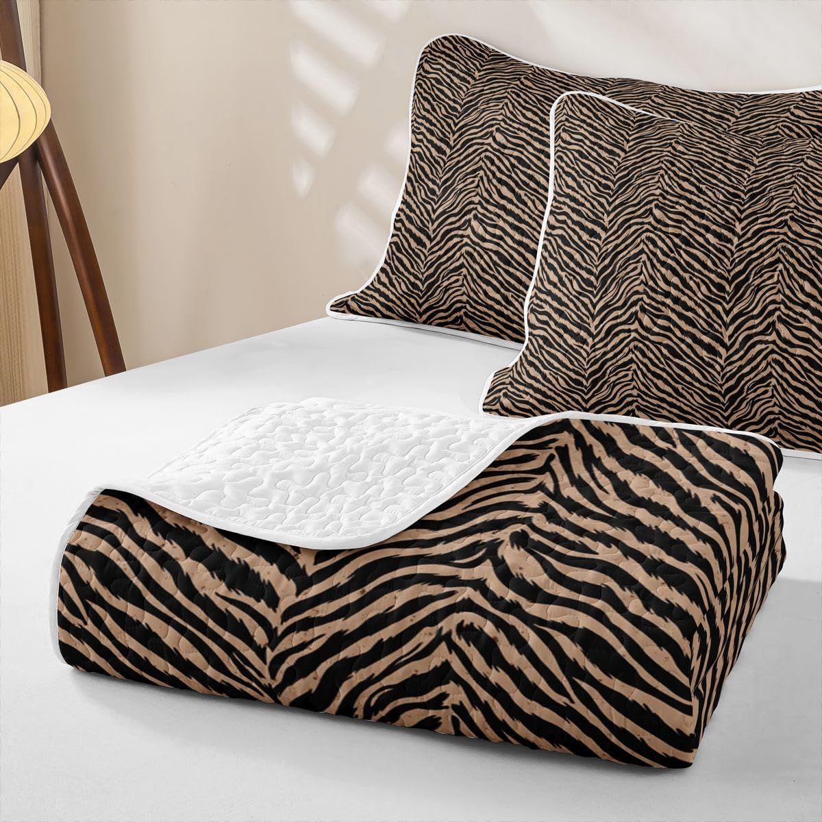 Zebra Print Quilt Set King Black Brown Zebra Stripe Quilted Bedding Wildlife Animal Texture Bedspread Coverlet For Kids Boys Girls,Rustic Farmhouse Quilt Comforter Lightweight Quilted Blanket
