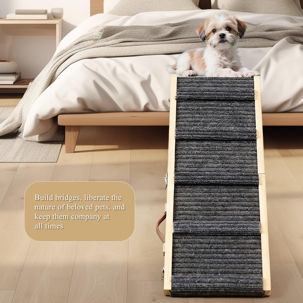 Rampe de voiture pliable pour chien - Réglable en hauteur - Antidérapant | Rampe de voiture pliable en bois, réglable en hauteur avec surface antidérapante, pour petits chiens jusqu'à 50 kg