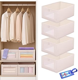 OCEANEVO Set of 4 Linen Wardrobe Organizer for Storage WITH Luggage Tag, Foldable Cupboard Organizer for Clothes, Closet O Price In India