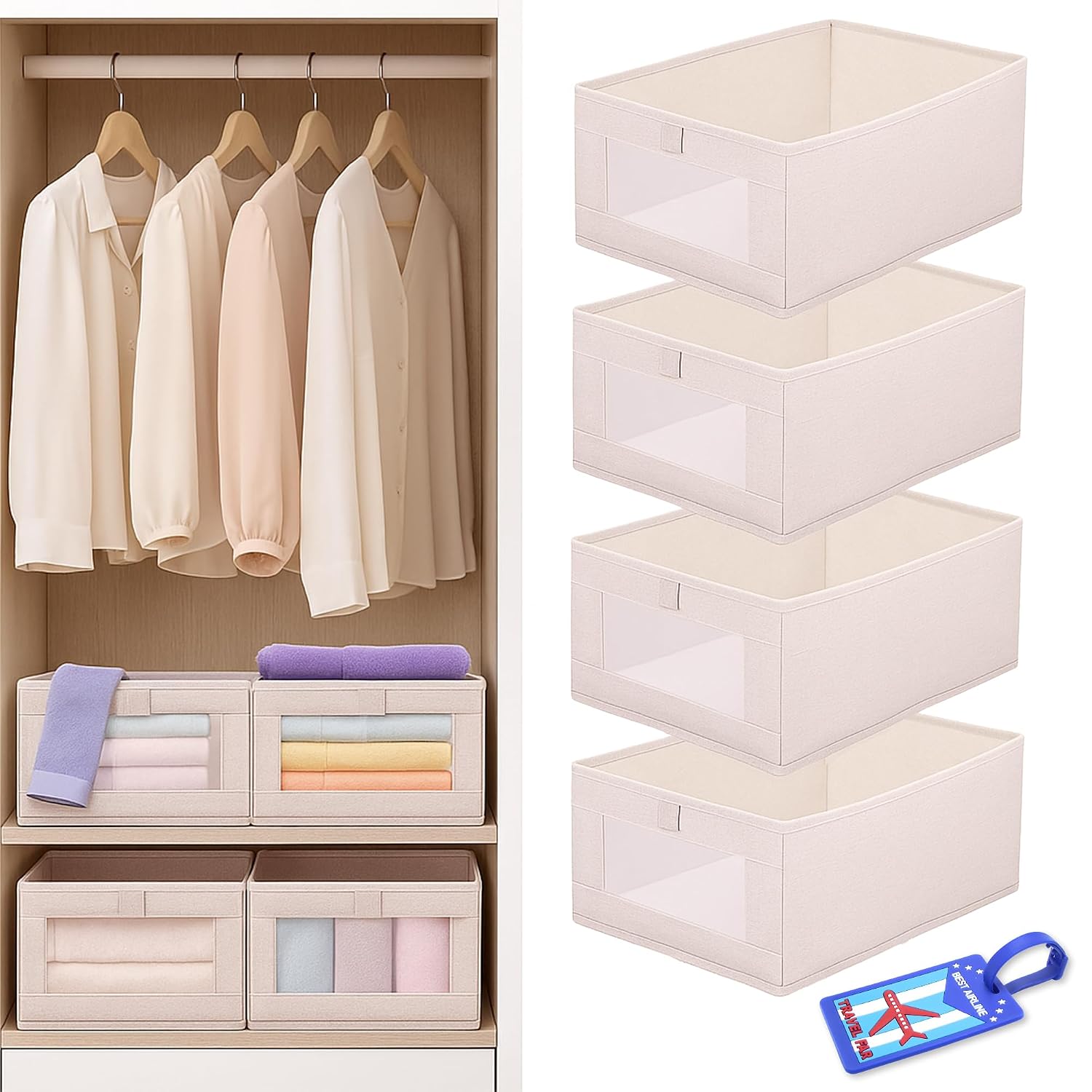OCEANEVO Set of 4 Linen Wardrobe Organizer for Storage WITH Luggage Tag, Foldable Cupboard Organizer for Clothes, Closet O... - Review, Price and Buying Guide