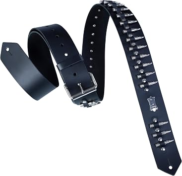 Levys Leathers Rebel Leathers Series 2" Genuine Leather Guitar Strap with Fake Bullets, Black PM28-2B-BLK
