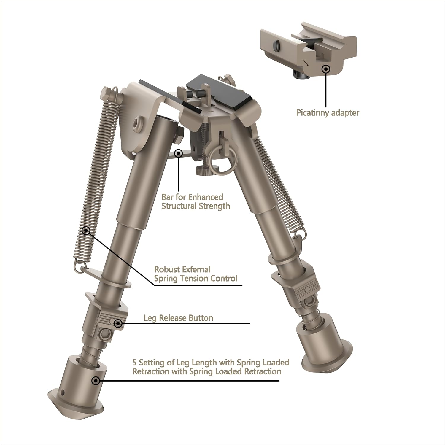 6-9 Inches Tactical Rifle Bipod with Picatinny Rail Adapter,Flat Dark Earth Bipod