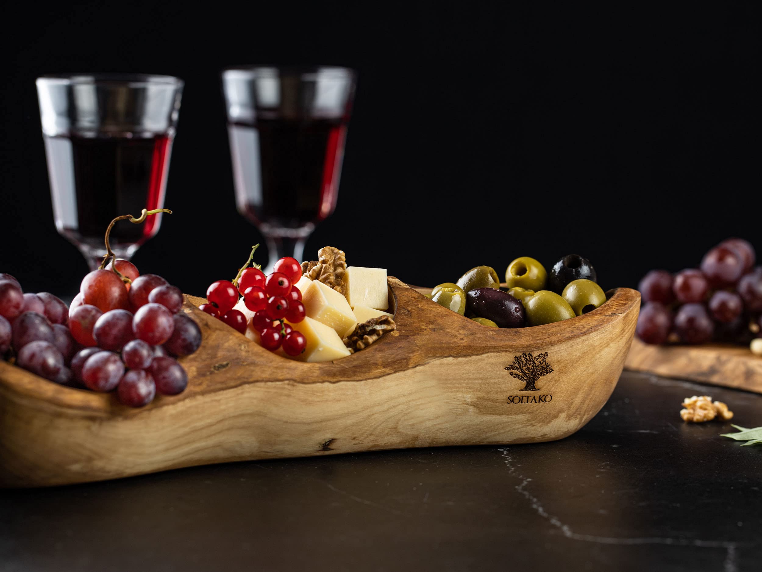 SOLTAKO Olivenholz Tapasschale La Bodeguita 35 cm, Snack Schale aus Oliven Holz