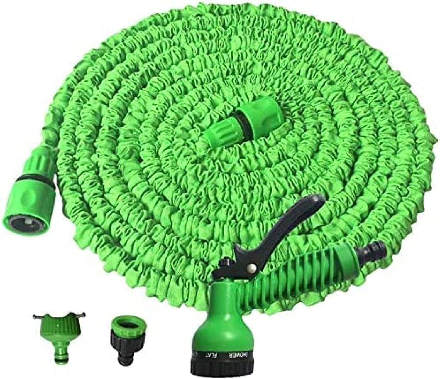MAGIC HOSEExpendable Garden Hose No Kinks Metal Fittings Lightweight 15m Green + Spray Nozzle. Suitable for Pressure Washers