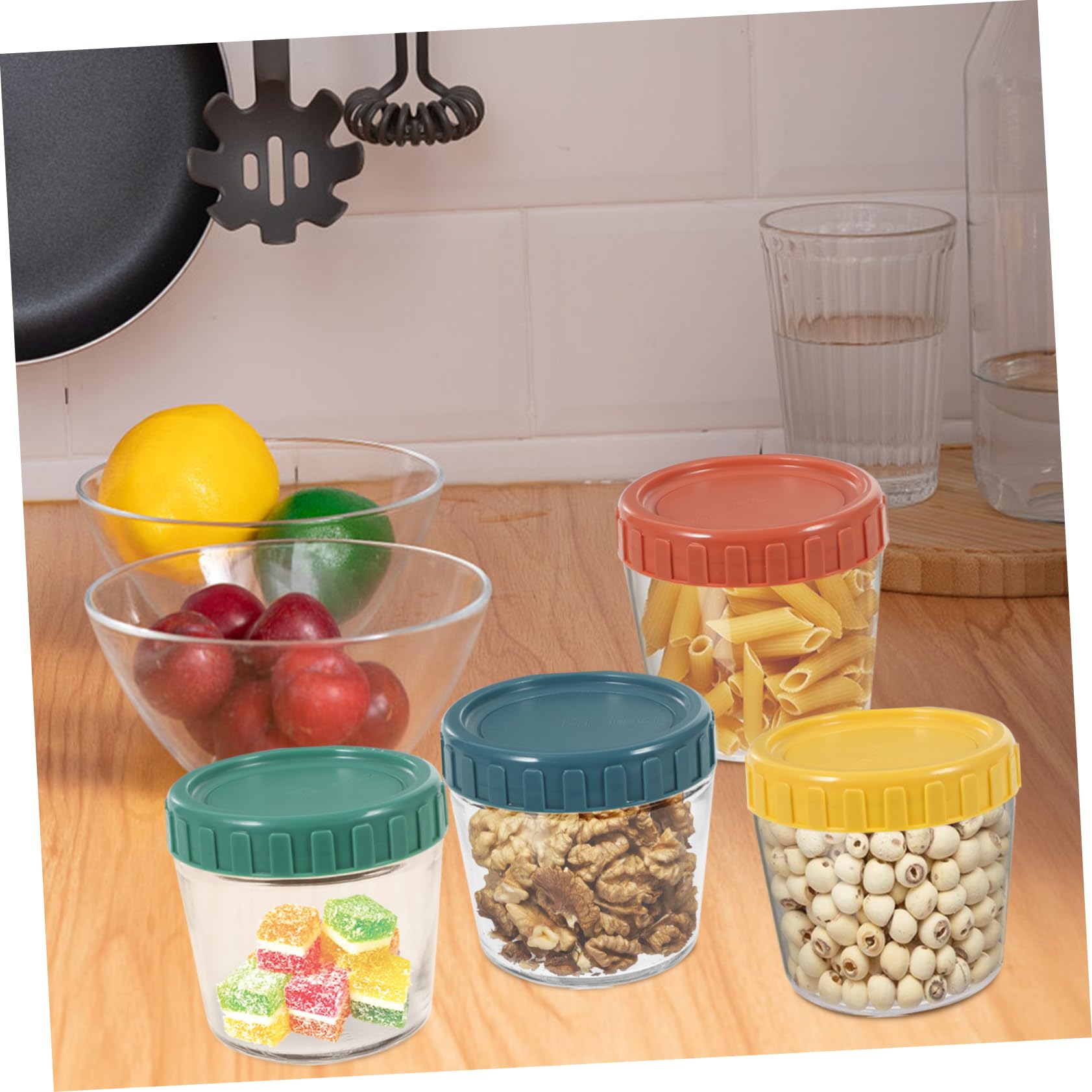 LABRIMP 4 Tarros de Vidrio Herméticos Apilables Tapa de Silicona, para Almacenar Alimentos y Yogur, Uso en Cocina