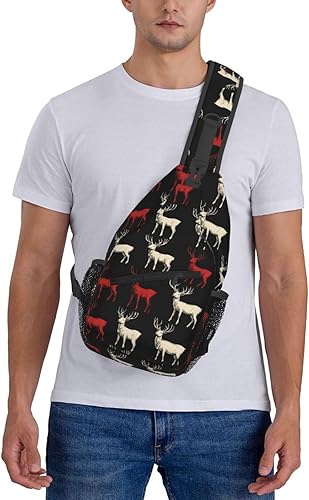 Miniatura 7 de Small Crossbody Bags for Women Men - Vintage Elk Red White Print Adjustable Shoulder Bag Fanny Packs Belt Sling Bag Crossbody Purses Backpack for