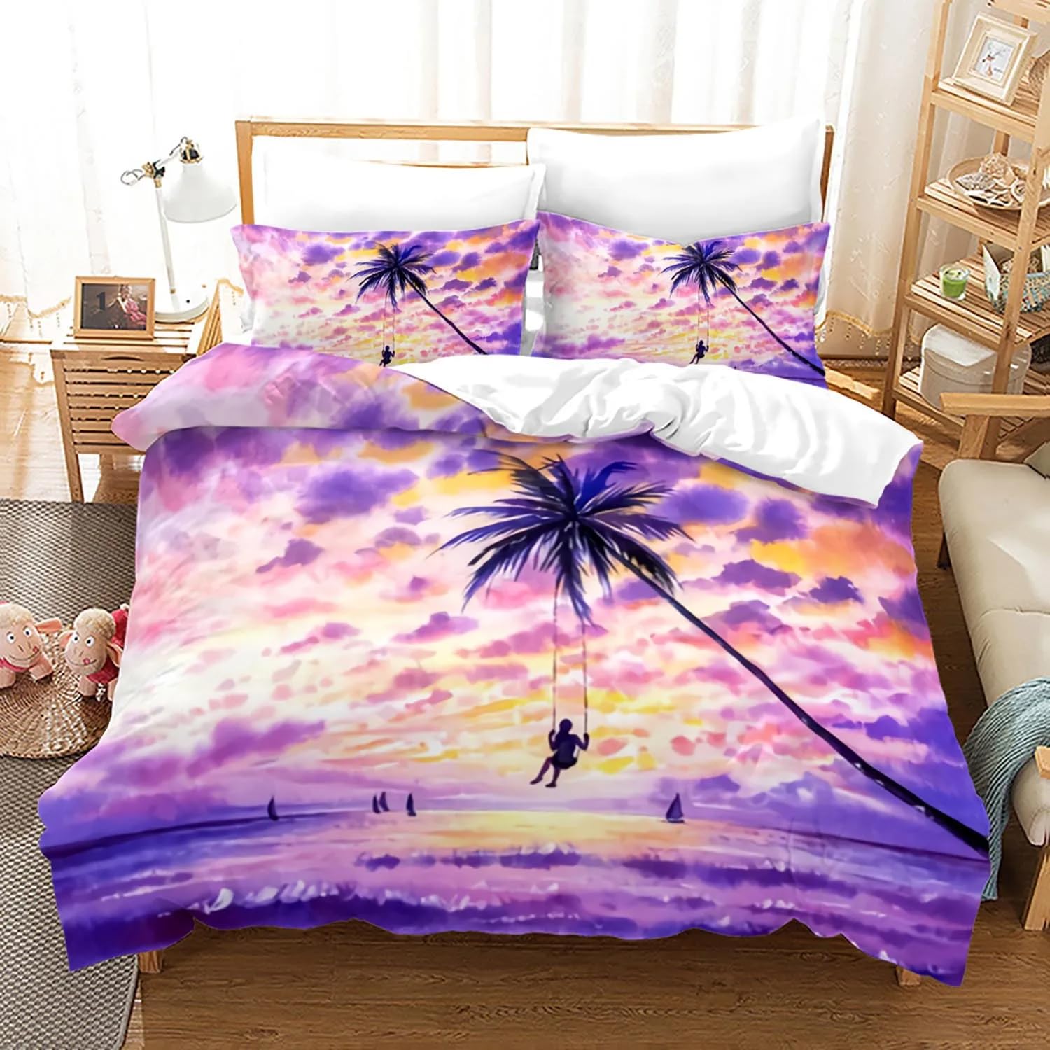 QBIDCSX Super King Size Duvet Cover Aldult Beach Bedding Set with Zipper Closure Microfiber Soft Breathable Duvet Cover 102.3x86.7 inch + 2 Matching Pillowcases 19x29 inch, for Adults Teenagers