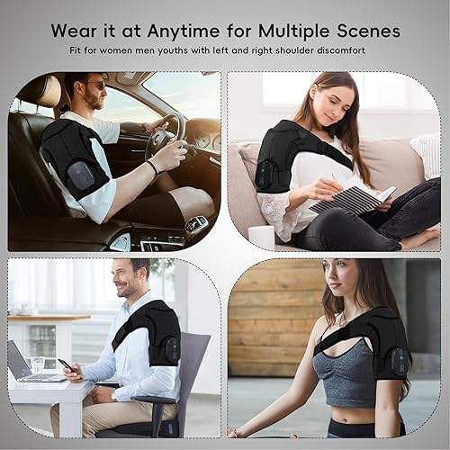 Miniatura 7 de Almohadilla térmica de hombro, envoltura térmica inalámbrica con vibración, 3 almohadillas térmicas ajustables para aliviar el dolor de hombro,