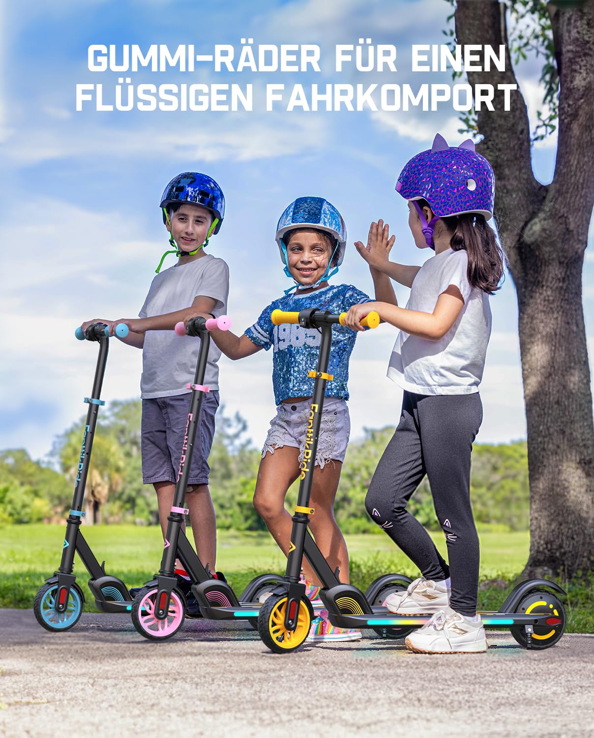 FanttikRide C9 Apex Elektroroller für Kinder 8-12 Jahren, Bluetooth-Musik, Bunte Regenbogenlichter, 8/12/16 km/h, 8 KM Reichweite, LED-Anzeige, Höhenverstellbar, Faltbar, für Jungen und Mädchen