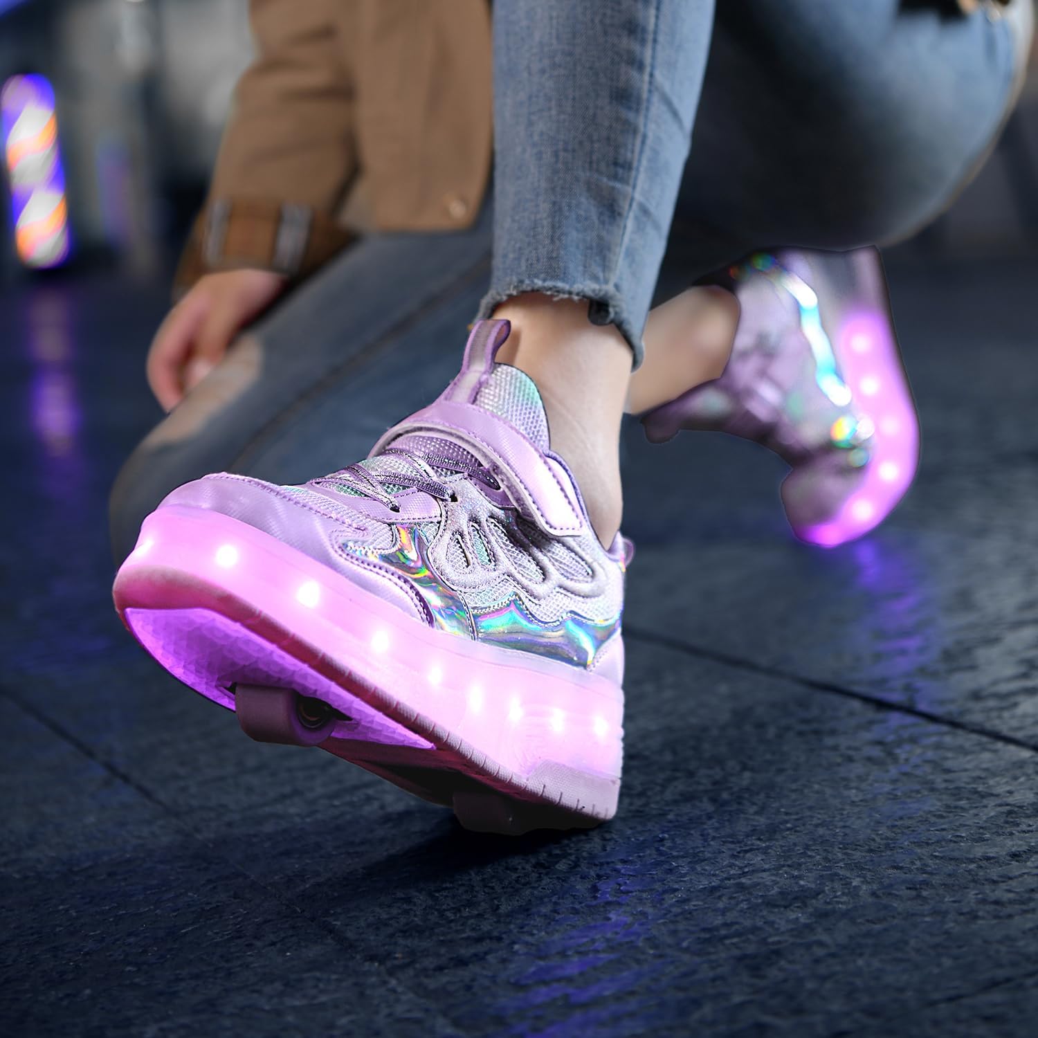 Nsasy Girls Boys Roller Shoes with LED Light Up Wheels Sneakers Kids Roller Skates Shoes for Kids for Children