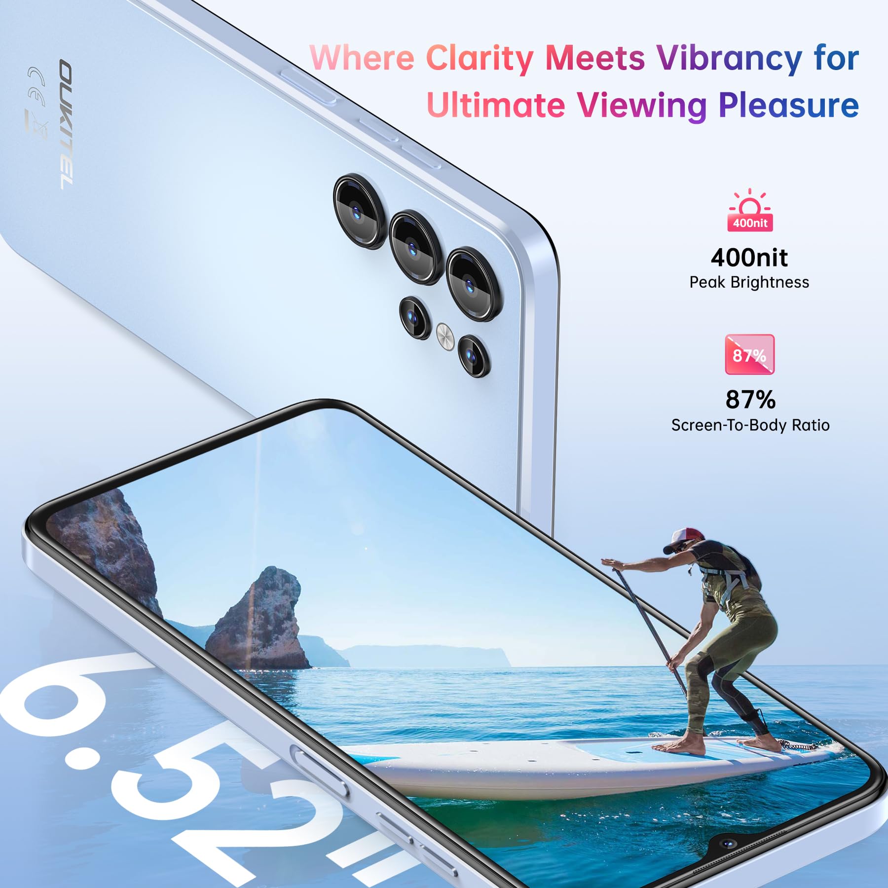 OUKITEL C1 Smartphone Android 15, 16GB +128GB/1TB Telefono Cellulare 2025, 6.52" HD+ Telefoni, 5150mAh Cellulari e Smartphone 4G, 13MP+5MP, Octa Core, Dual SIM 3 Slot/GPS/Fingerprint/OTG/3.5mm Jack