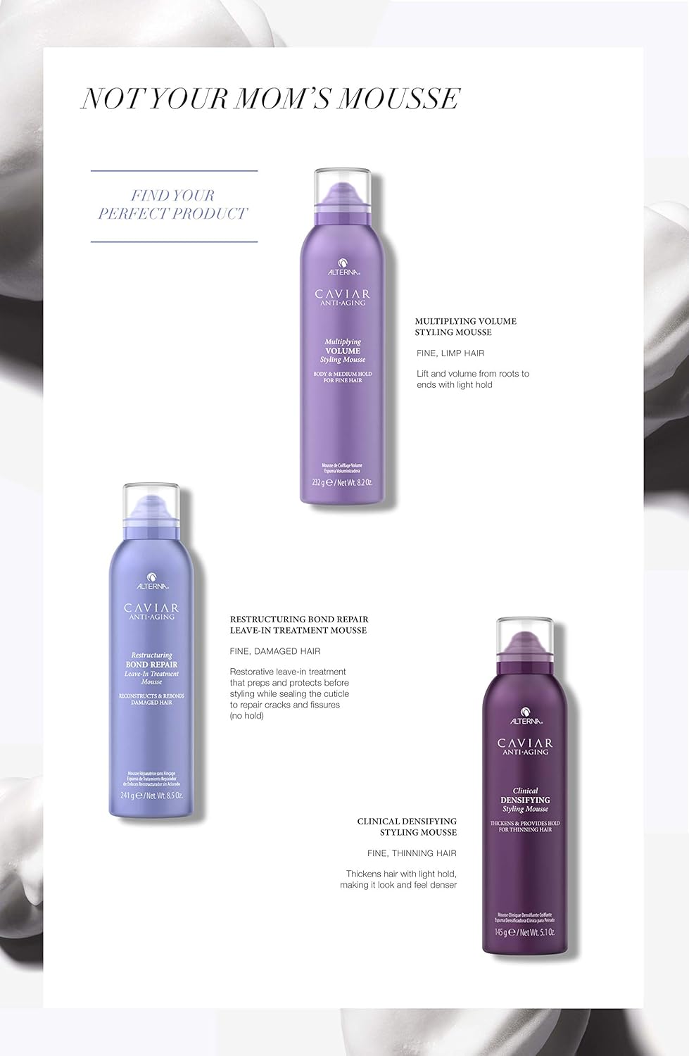 Alterna Caviar Anti-Aging Multiplying Volume Styling Mousse, 8.2 Ounce | For Fine, Thin Hair | Medium Hold | Sulfate Free : Beauty & Personal Care