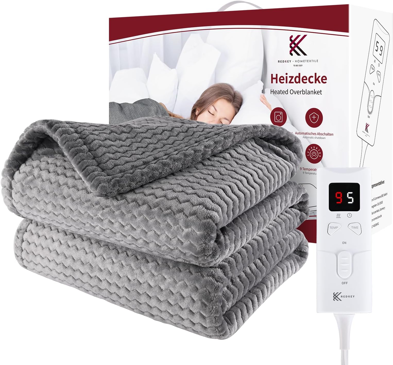 HAUSPROFI Kuschelheizdecke 180x130cm – 6 Temperaturstufen, Timer 1-3 Std., Waschbar & Sicher