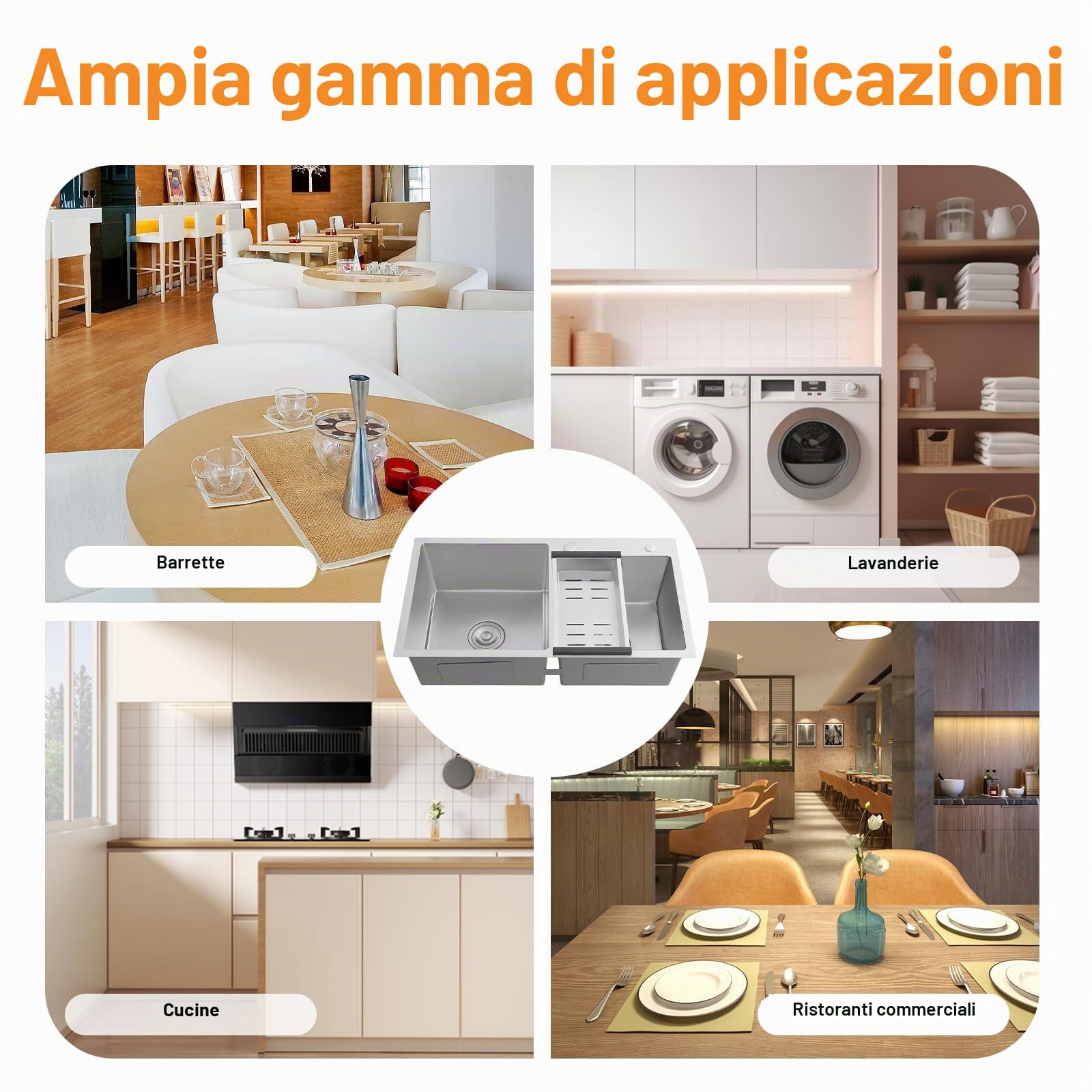 Lavello da cucina 78x43cm argento, lavello da cucina in acciaio inossidabile doppia vasca 2 vasche lavello da incasso lavello sottopiano con set sifone lavello da incasso qualità alimentare lavello