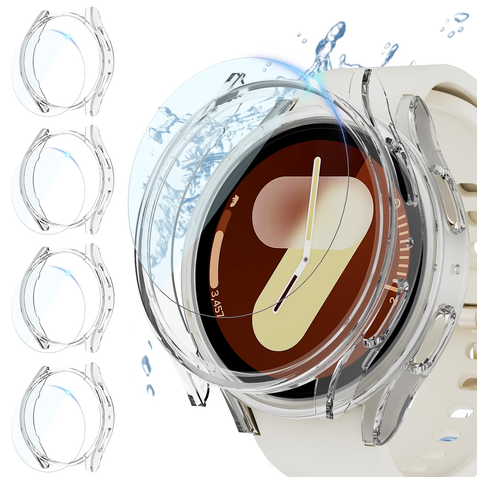 (4+4 Pack) Screen Protector Case for Samsung Galaxy Watch 7 40mm, Hard PC Bumper & HD Anti-Fog Tempered Glass Protective Film Face Cover for Galaxy Watch 7 40mm Women Men