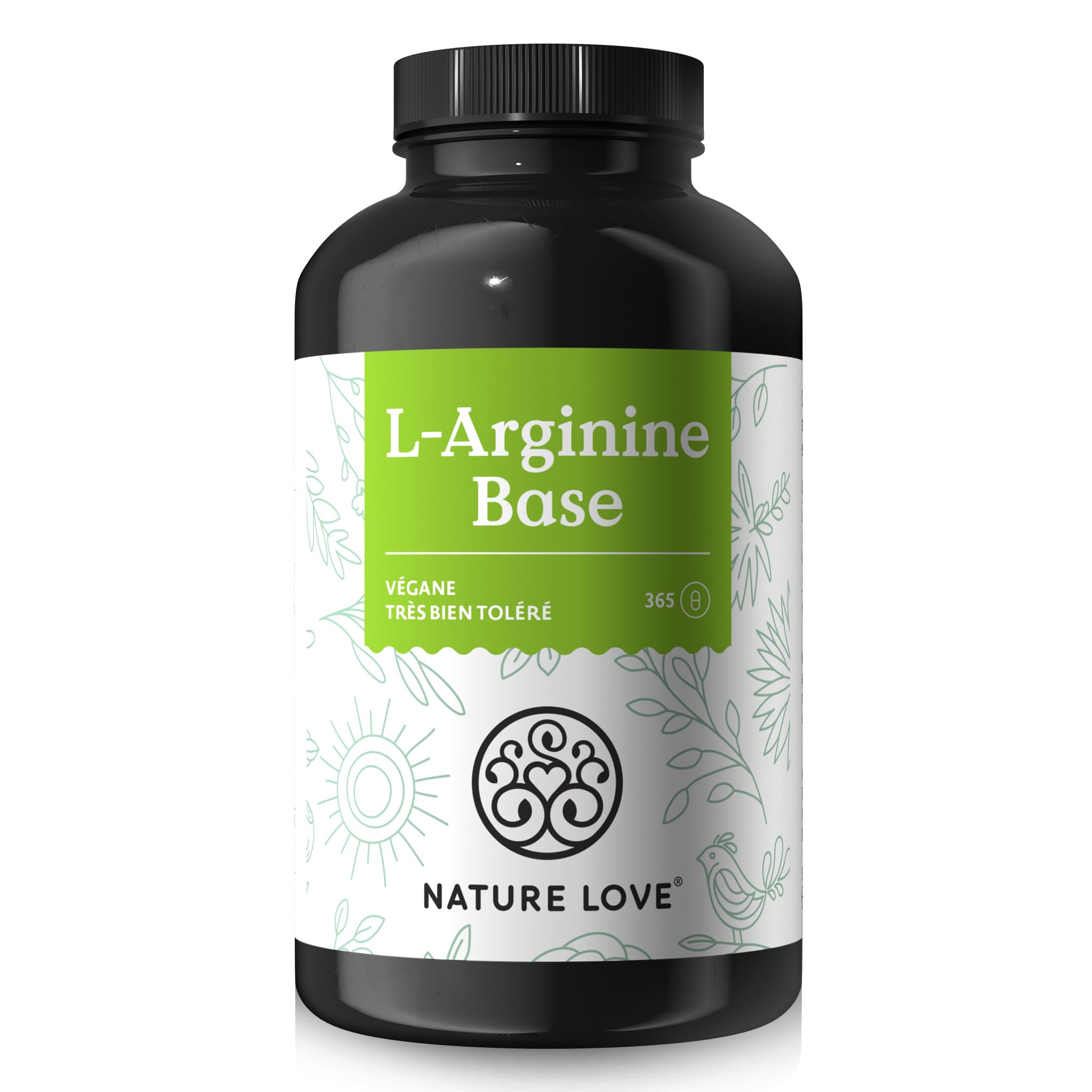 NATURE LOVE® L-arginine base avec citrulline - 365 gélules - Arginine végétale haute qualité en forme BASE avec une pureté de 99,7+% - Hautement dosé, végane, produit en Allemagne