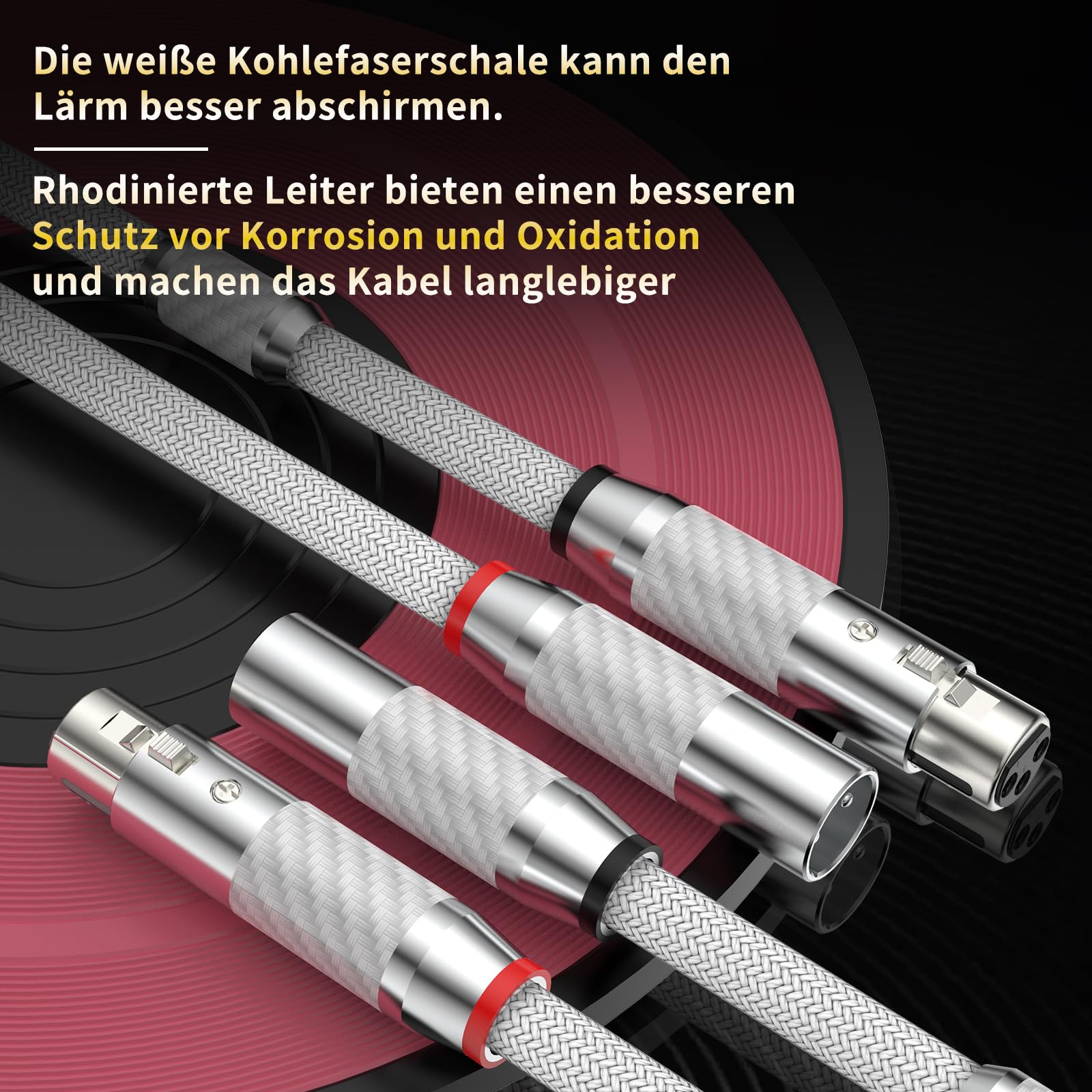 XLR Kabel Mikrofonkabel Versilbert Premium 3-Pin symmetrischer XLR Stecker auf Buchse Mikrofon-Kabel DMX Patchkabel für Mikrofon,Verstärker,Mischpult,Hifi Lautsprecher.(2M,Weiß)