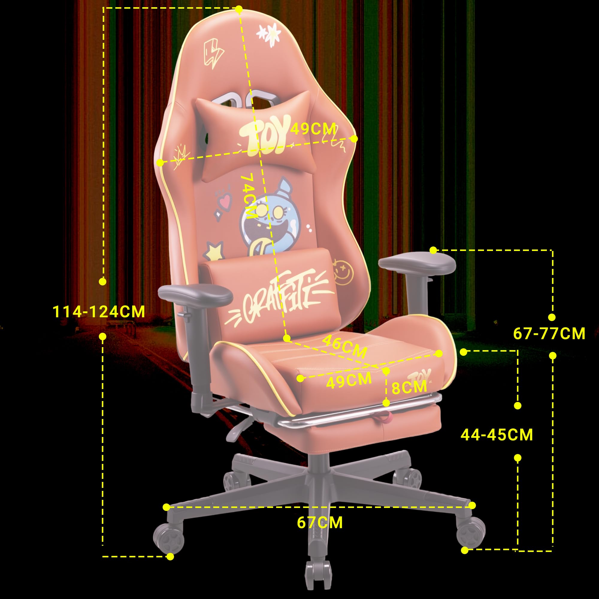 play haha Gaming Chair with Footrest, Ergonomic Reclining Gamer Chair with Adjustable Armrests - Image 6