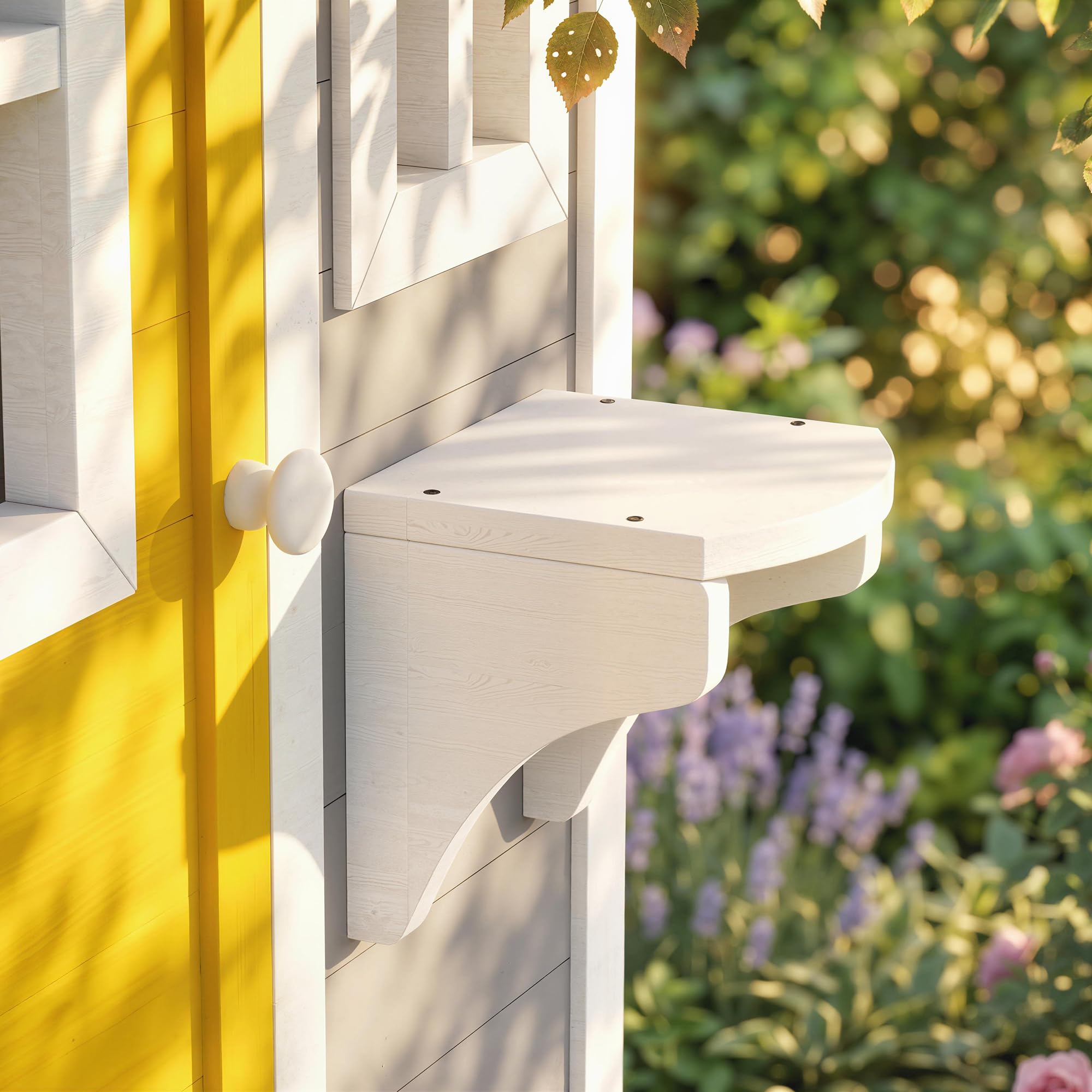 Outsunny Casetta in Legno per Bambini 3-8 Anni, Casetta da Giardino per Bambini con Finestre, Tetto Inclinato, Vasi e Fioriere, Grigio, Giallo, Bianco