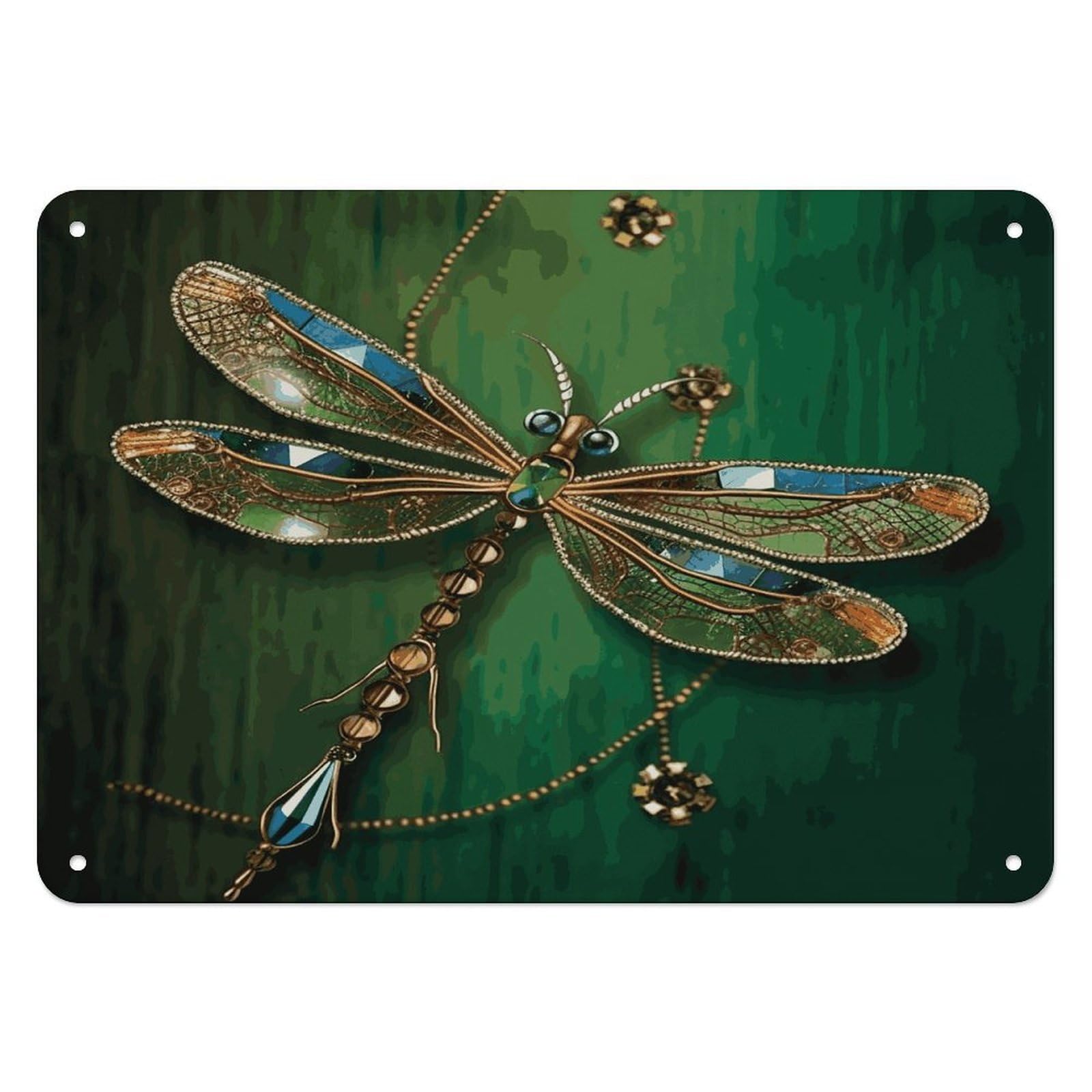 Fekiloot Style Jewel Dragonfly Wall Decor Iron Painting Metal Sign