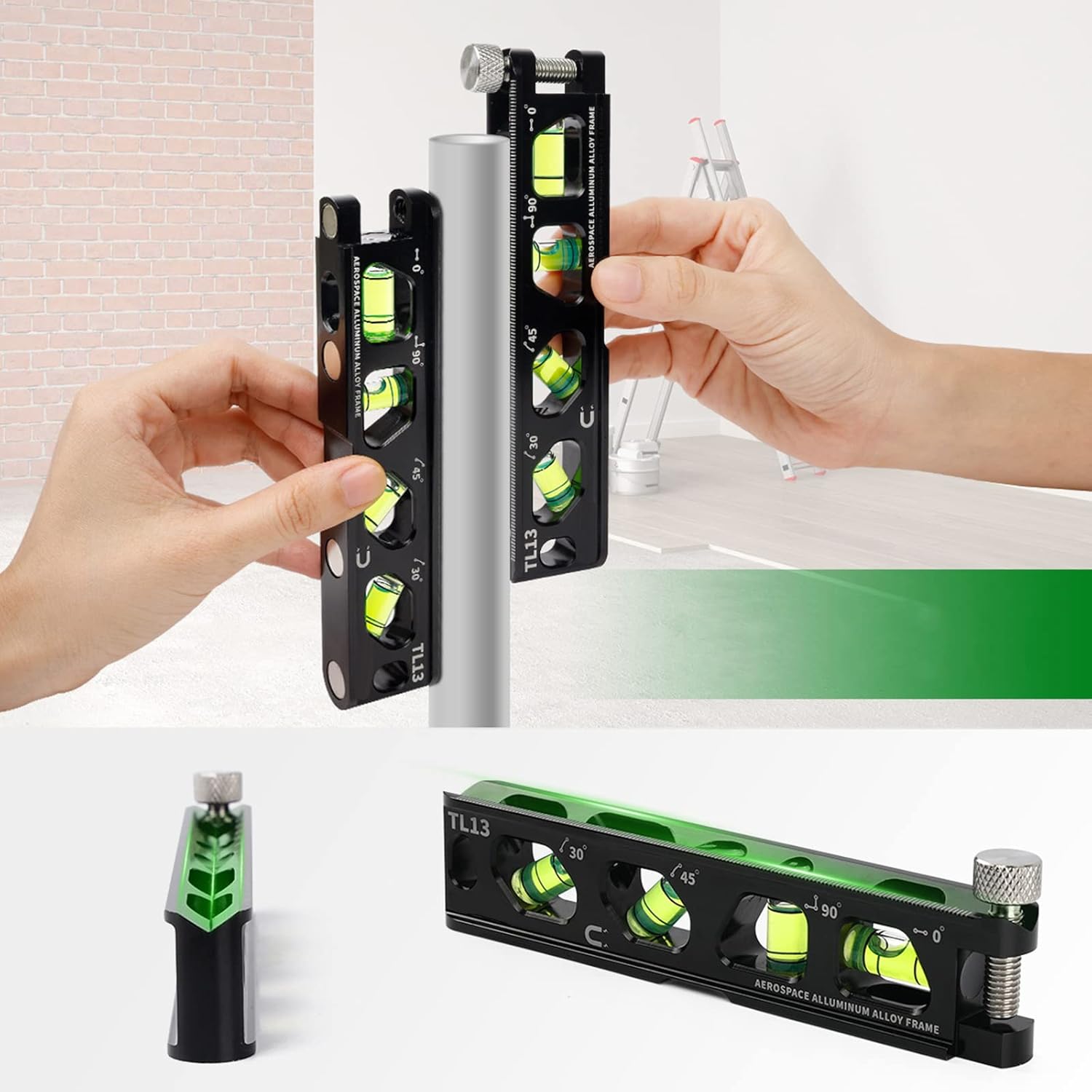 Spirit Level High-Precision Aluminum Level Measuring Instruments Anti-drop Strong Magnetic Bubble Level Balancer Ruler Measuring Tool, 13cm, Black