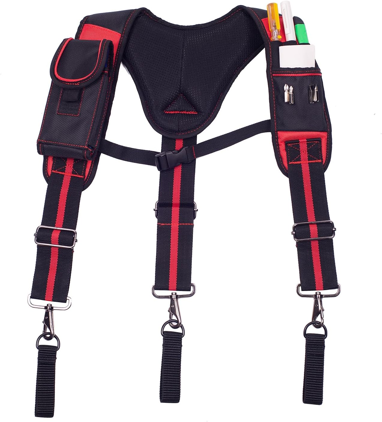 Dr.TOUGH Tool Belt Suspenders for Men Carpenter Tool Belt with Suspenders Padded Tool Belt Suspenders With Magnet Pocket (Red and Black)
