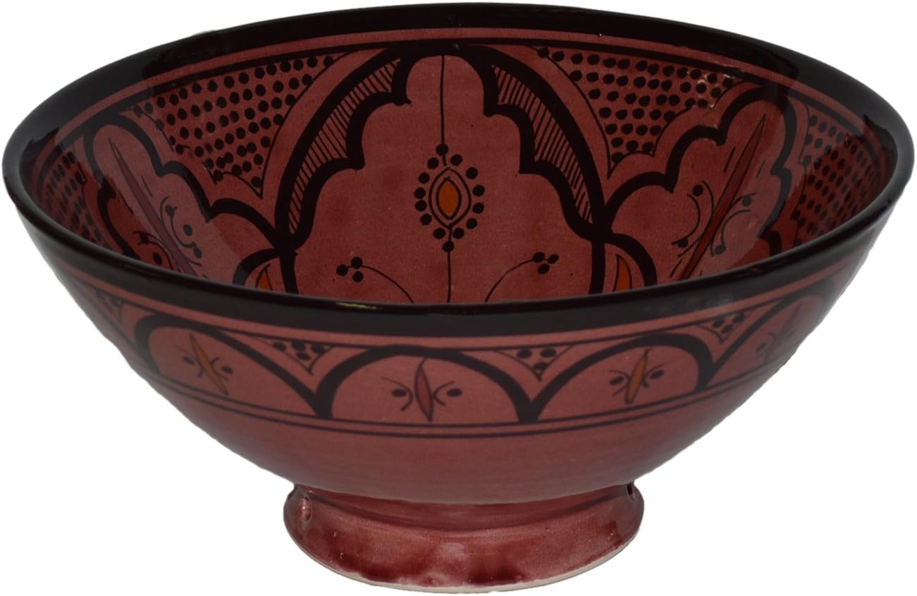 Treasures Of Morocco Ceramic Bowls Moroccan Handmade Serving Bowl Safi Red (Small 8 inches)