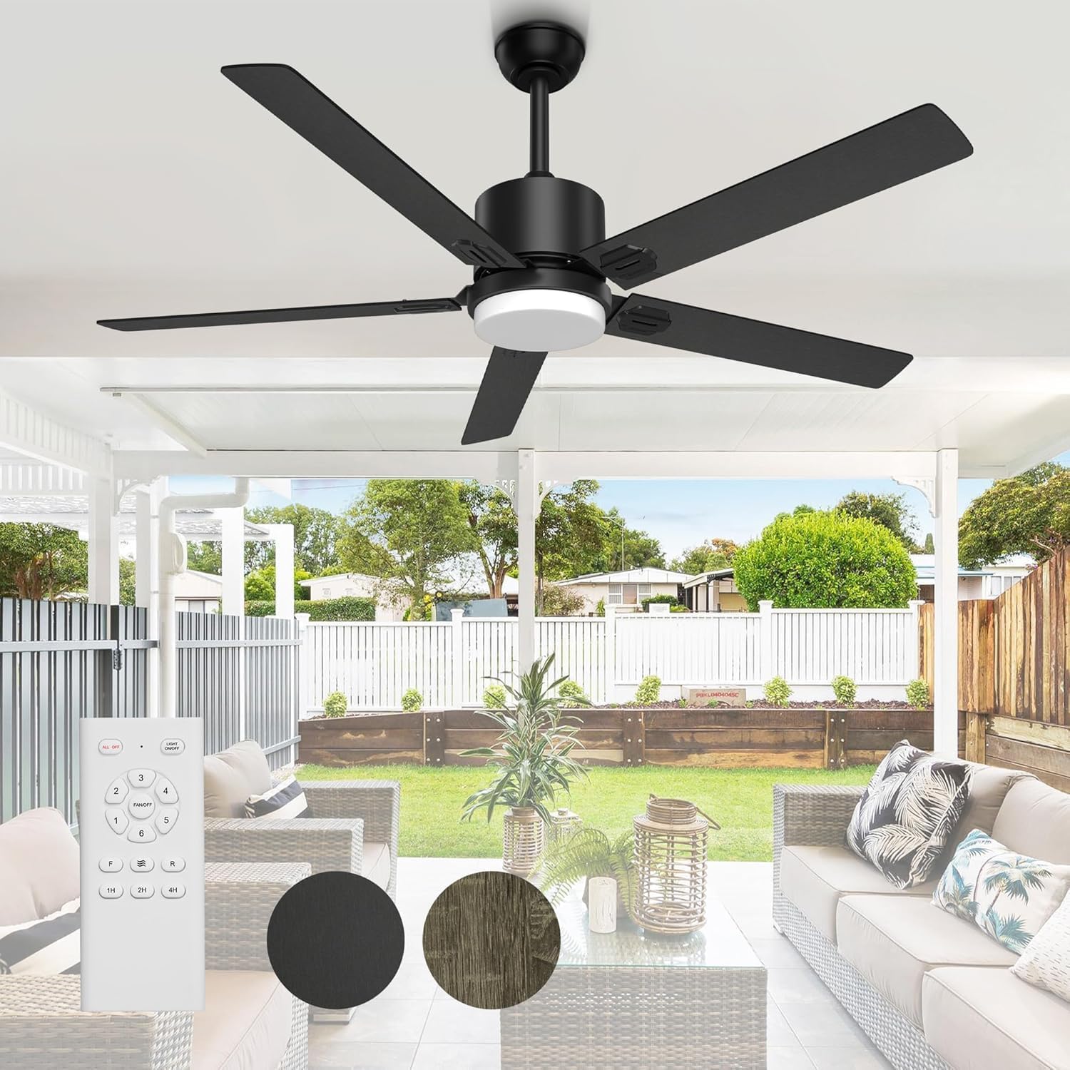 BECLOG Outdoor Ceiling Fan with Light, 60" Ceiling Fans with Remote Indoor Outdoor DC Motor Black Ceiling Fan with Light LED for Patios,Garage,Dining Room, Bedroom, Kitchen, Living Room, Farmhouse 60" black 60" black