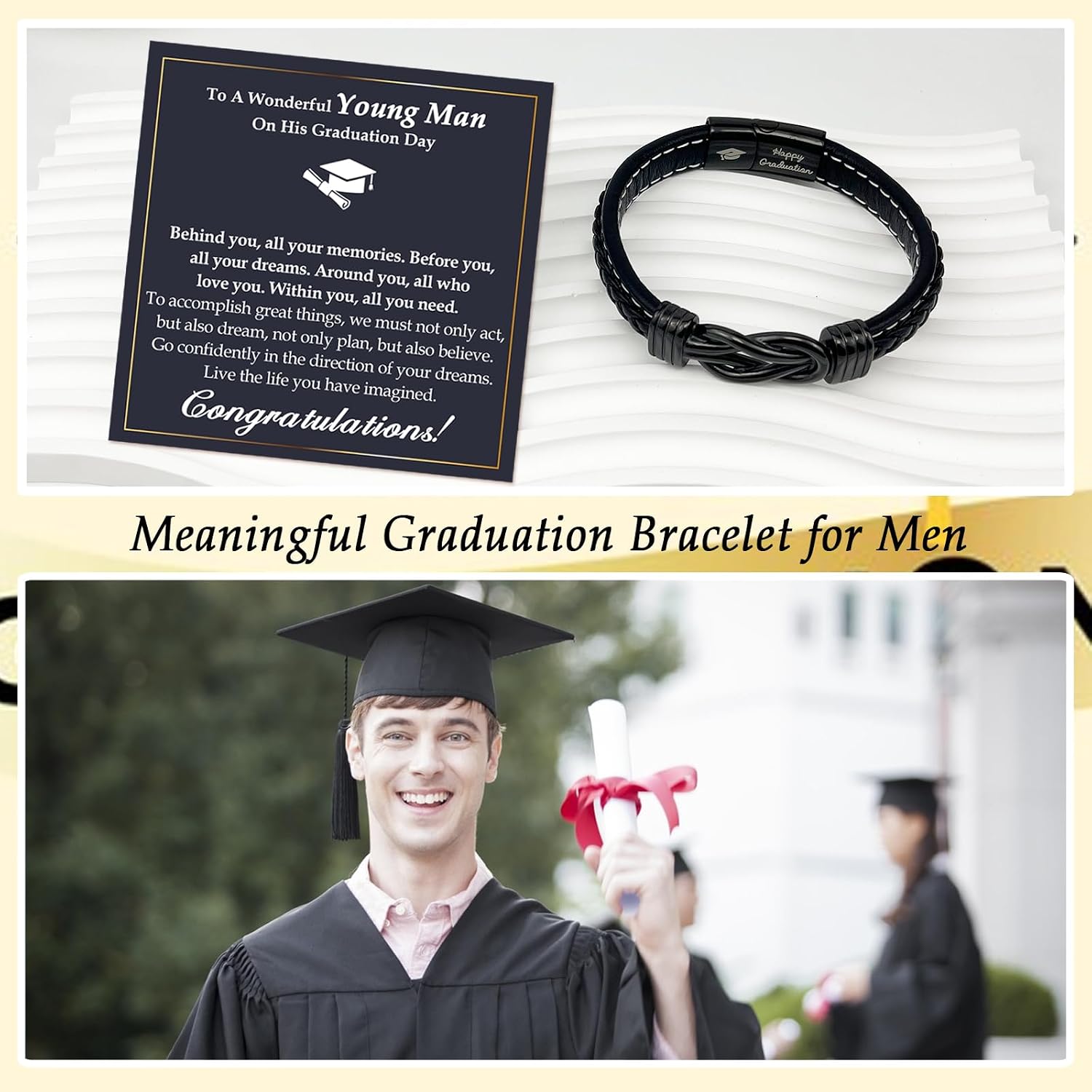 Mens Leather Braclets Gifts for Him Dad Husband Son Grandson Nephew Brother Friends, Cool Stainless Steel Love Knot Infinity Engraved Leather Bracelets for Men Girthday Graduation Christmas