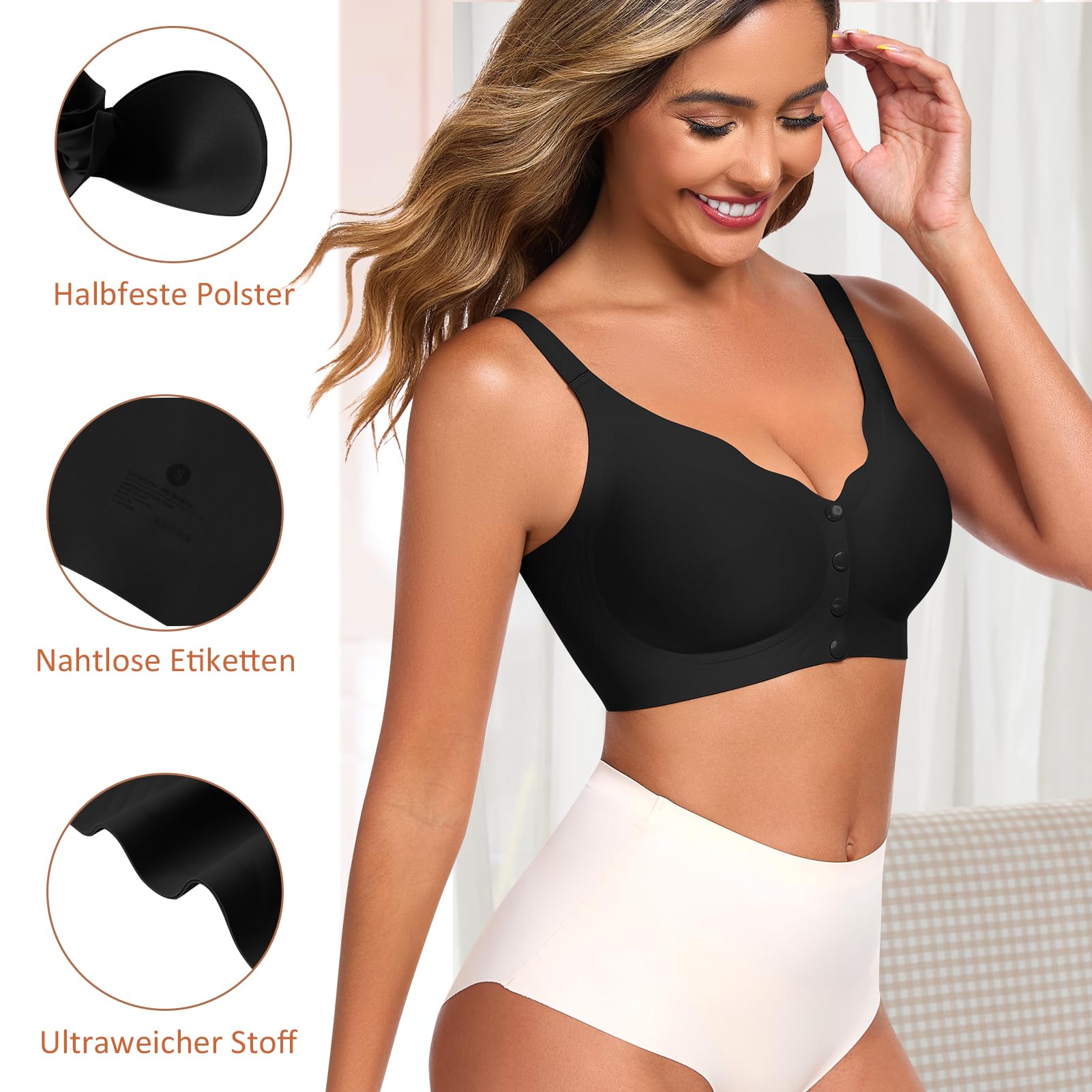 Jiuday Sujetador con cierre frontal para mujer, sin aros, comodidad | Acolchado suave sin costuras con sujeción de apoyo, fácil de poner, para mujeres lactantes y ancianas con sensación suave