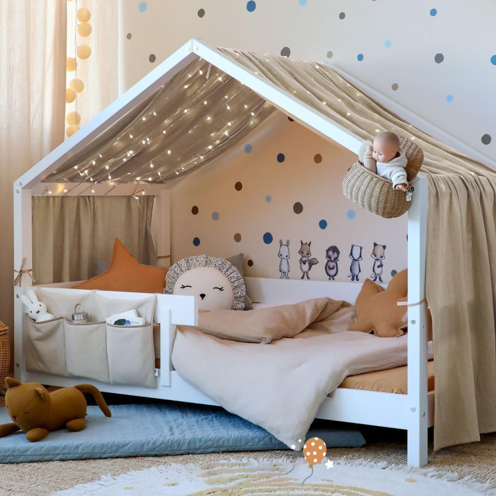 Vicloon Tenda Letto Bambini 100% Cotone, Tenda Letto Montessori per Letto Bambini, Baldacchini in Tessuto, Tenda da Letto per la casa in Mussola, 135 x 360 cm, Grigio Beige