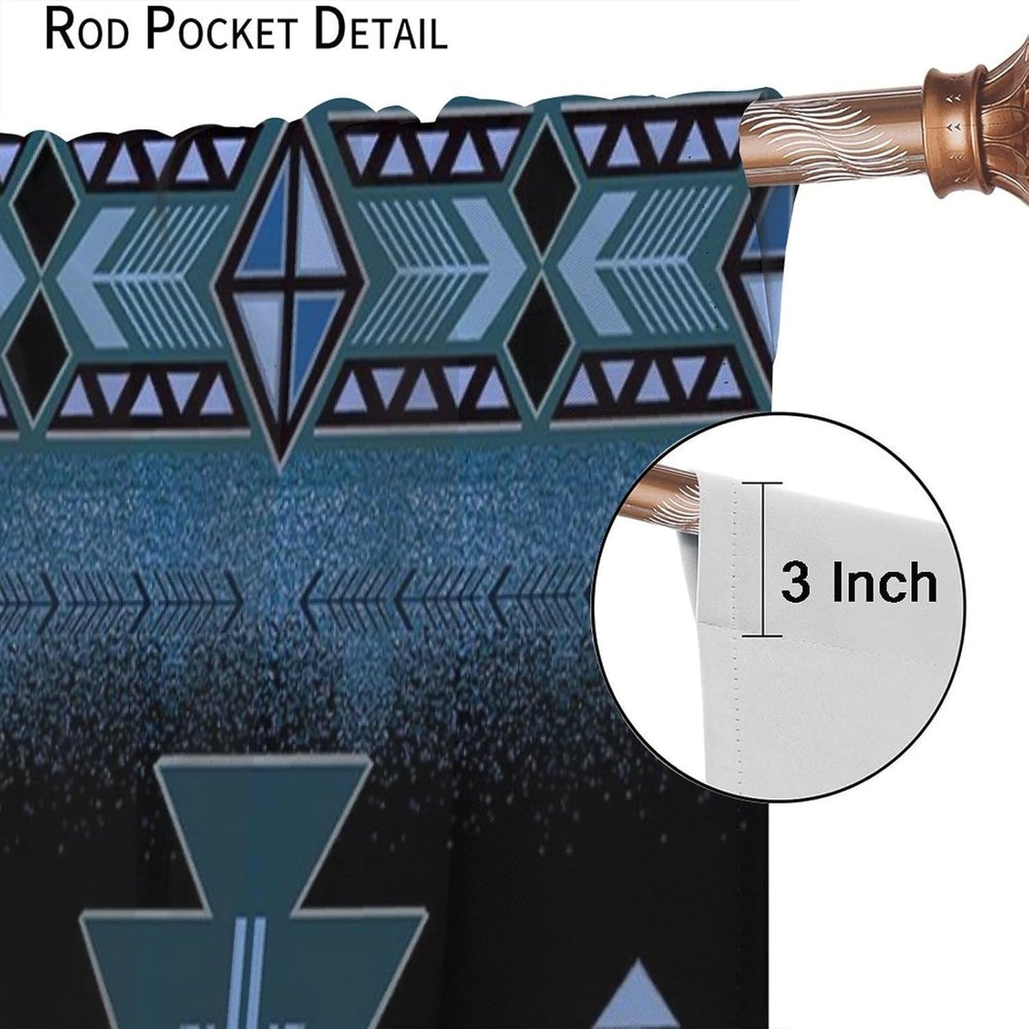 African Aztec Curtains Retro Abstract Southwest Tribal Navajo Pattern Window Treatment for Living Room Bedroom Kitchen Decor Window Drapes Blue Black 42" W X 45" L - Image 5