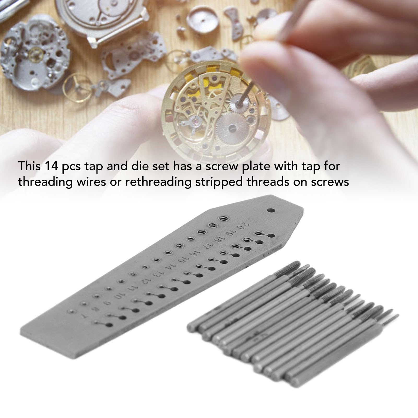 Jeu de Tarauds et Filières 14 Pièces, Ensemble de Tarauds et Filières Miniatures en Métal de 0,7 Mm à 2 Mm, Matrices de Taraudage D'horlogers Bijoutiers pour la Fabrication de