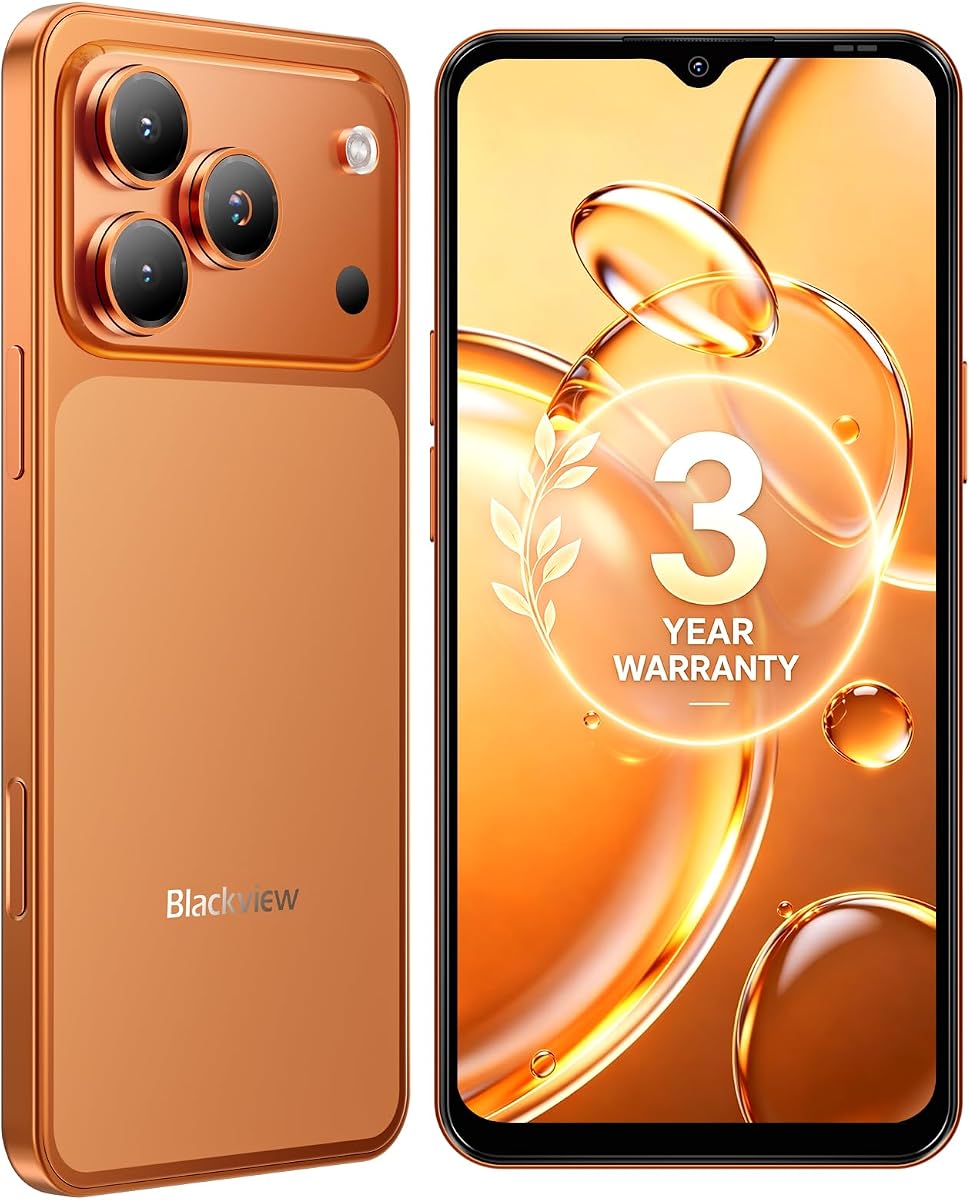 Blackview Wave 7C Móvil Android 16 4G Libre, 128GB, Dual SIM, Naranja | Todos los días primero, teléfono 4G de trabajo o de respaldo; Teléfono móvil, 6,56" HD+, 32MP trasera, 5000mAh, 4GB físicos + hasta 12GB de RAM virtual