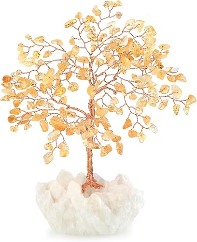 Miniatura 4 de Árbol de la vida con piedras preciosas de citrino natural, base de racimo de cuarzo transparente, árbol de dinero bonsái Feng Shui, decoración del