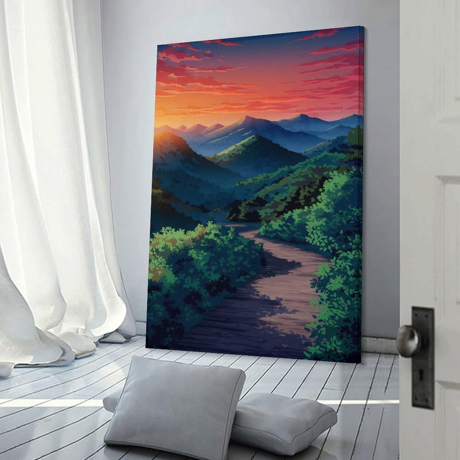 Junmoney Mountain Path at Sunset Canvas Wall Picture 24x36inch(60x90cm), for Entryway, Lounge Links Or Small Walls, Decorative Canvas Styling for Entry Areas