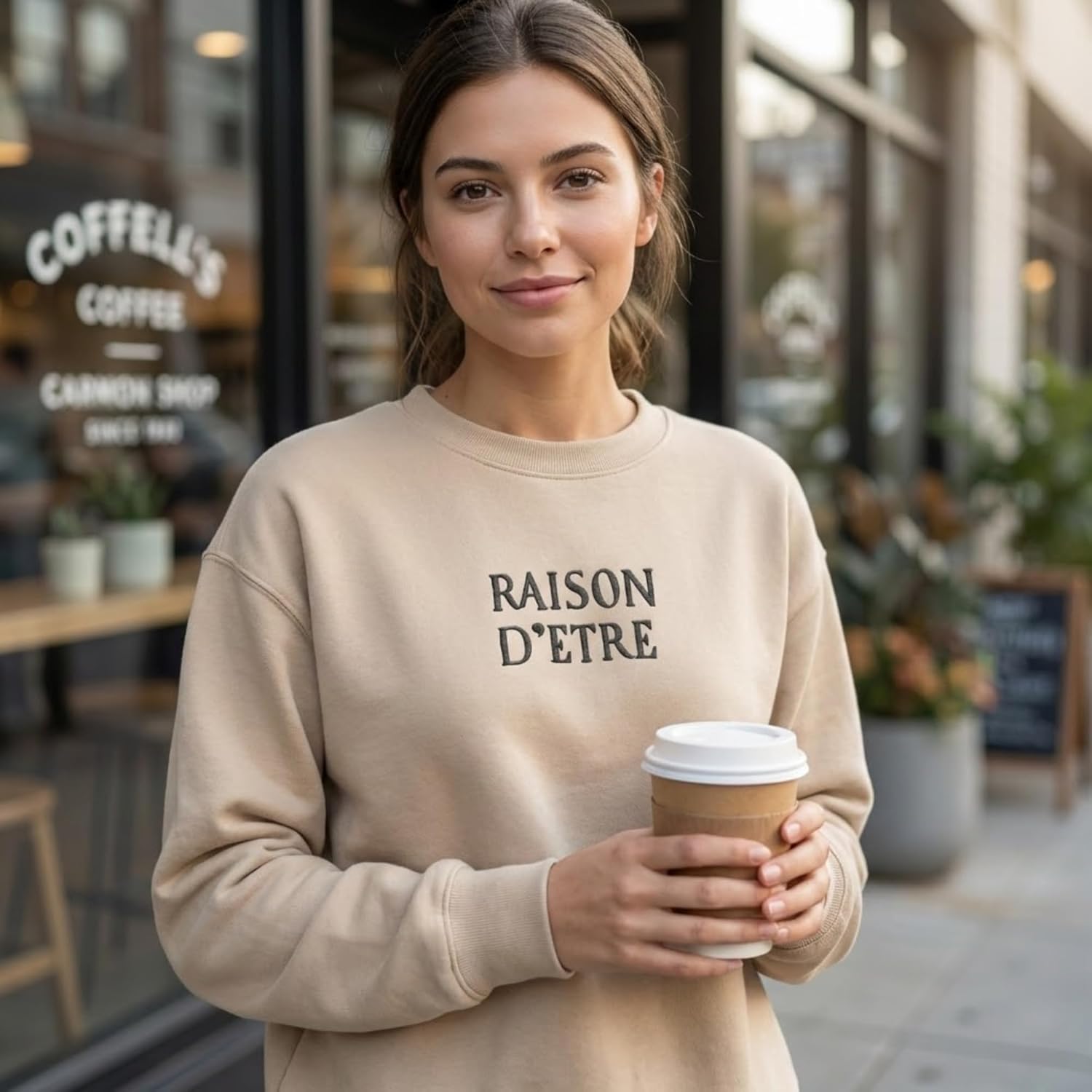 Embroidered Raison D Etre Sweatshirt, French Aesthetic Sweater, Embroidered Quote Crewneck, Raison Detre Sweater Minimal Style, Reason For Being Sweatshirt For Women - Image 2
