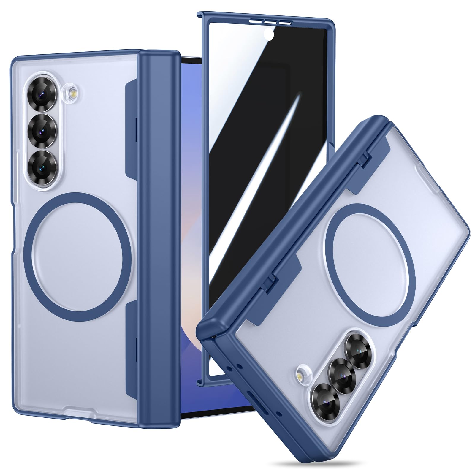 Photo 1 of VEGO Case for Galaxy Z Fold 6, Compatible with MagSafe, with [Hinge Protection][Tempered Glass Privacy Screen Protector], Magnetic Anti-Spy Shockproof Clear Cover for Samsung Galaxy Z Fold 6 - Blue