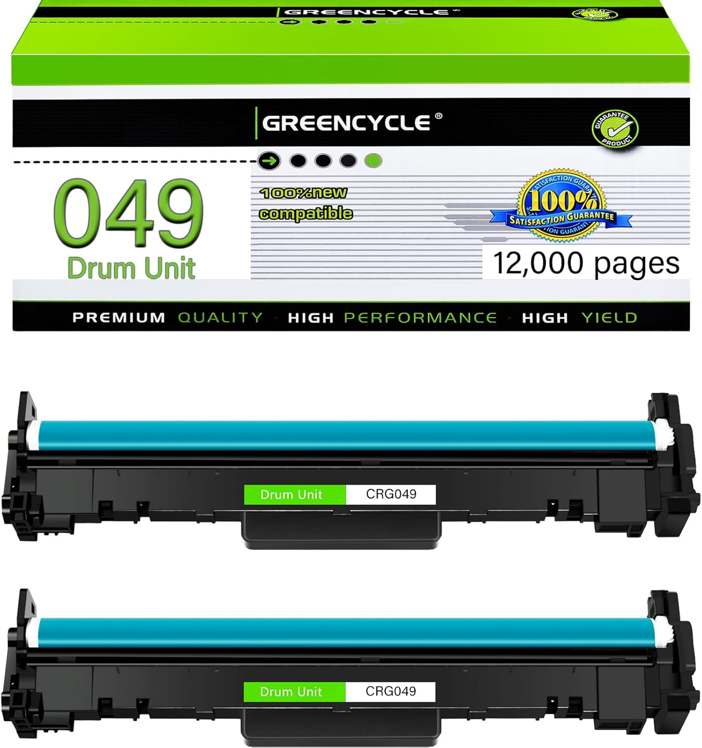greencycle Compatible 049 Drum Kit Replacement for Canon 049 Drum Unit High Page Yield CRG049 use for ImageCLASS LBP112 LBP113W MF112 MF113W Printer (2-Pack,12,000 Page)