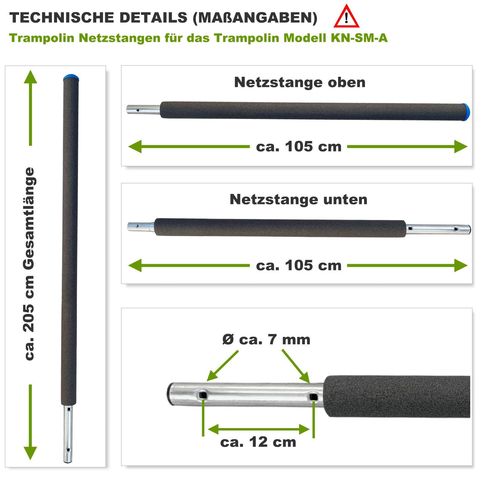 Trampolin Netzstangen (KN-SM) Verschiedene Längen für Trampolin Oudoor 183 244 250 275 300 305 335 366 370 396 400 427 430 457 460 487 490 cm Trampolin Stangen Ersatz