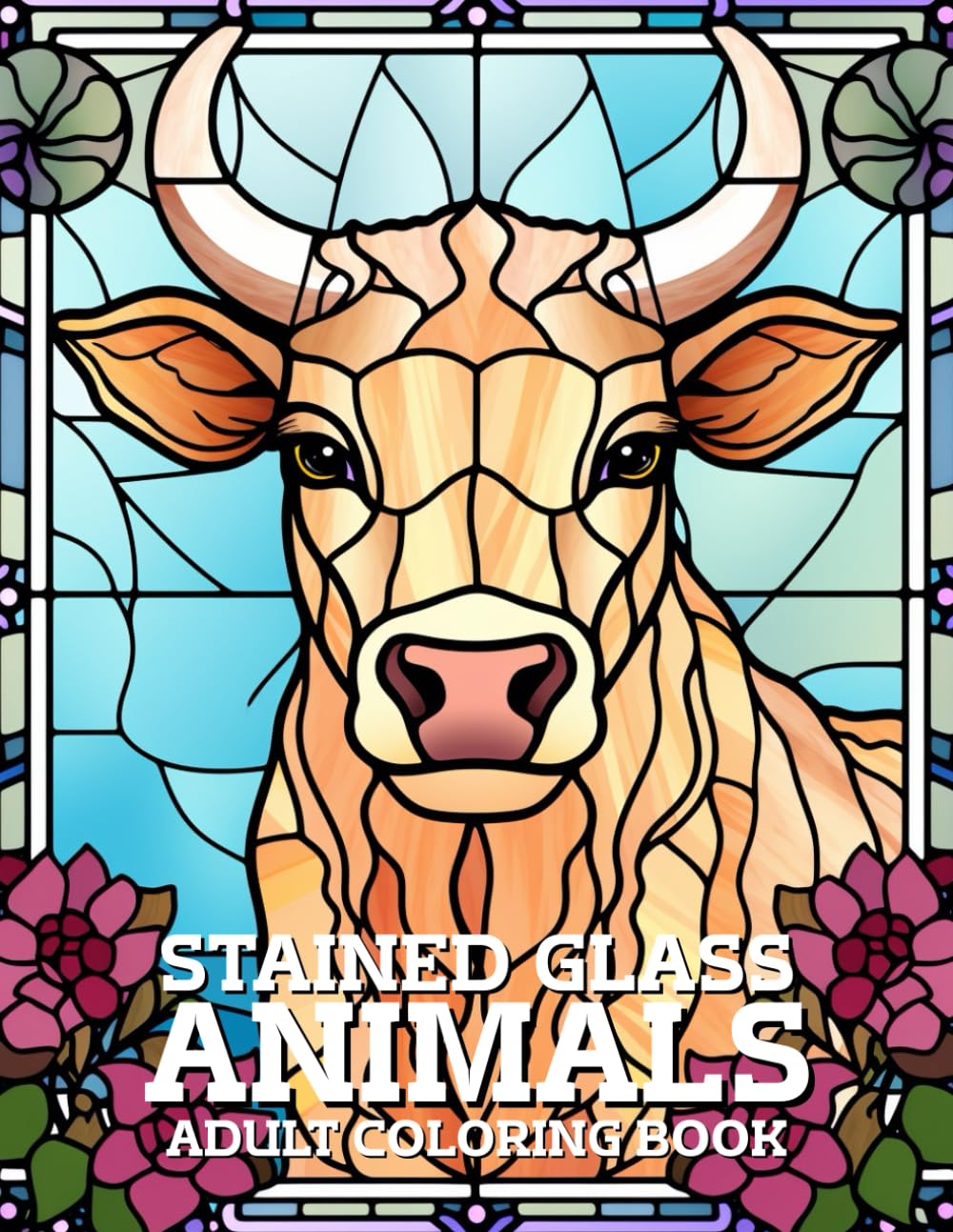 Stained Glass Animals Coloring Book: Beautiful Animal Designs in Stained Glass Style for Adults