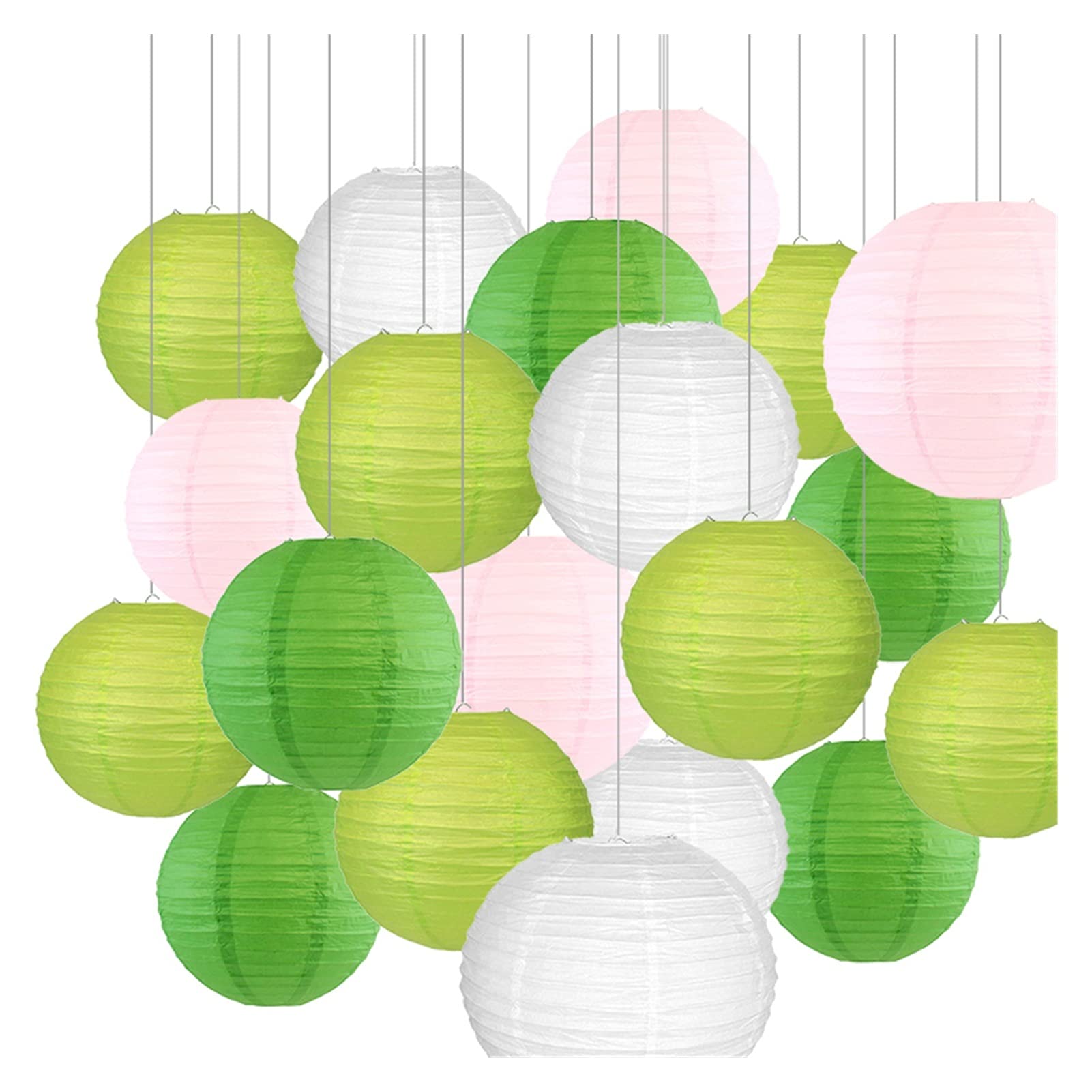 festiwal lampionów 20 sztuk romantyczny temat papieru latarnia 10 "12" 14 "Lampion na wesele Zielona różowa biała papierowa piłka do wiszącego wystroju