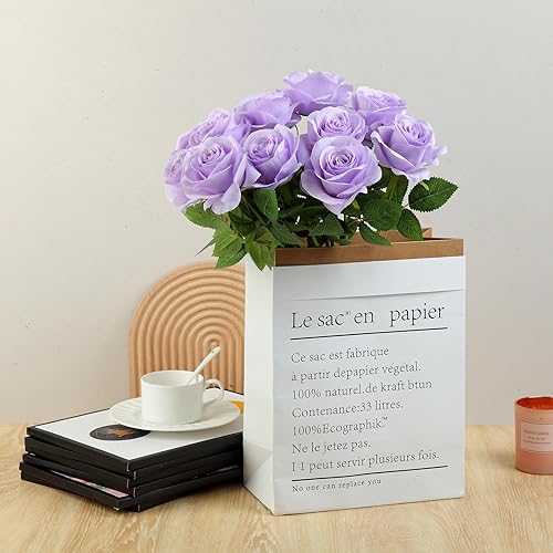 Miniatura 3 de Helera 12 rosas artificiales de lavanda claras, rosas artificiales de seda con tallos largos para bodas, hogar, fiestas, centros de mesa, decoración