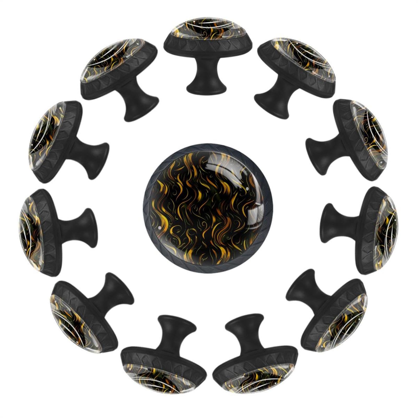 Boutons de tiroir abstraits en cristal de feu doré (Lot de 12)