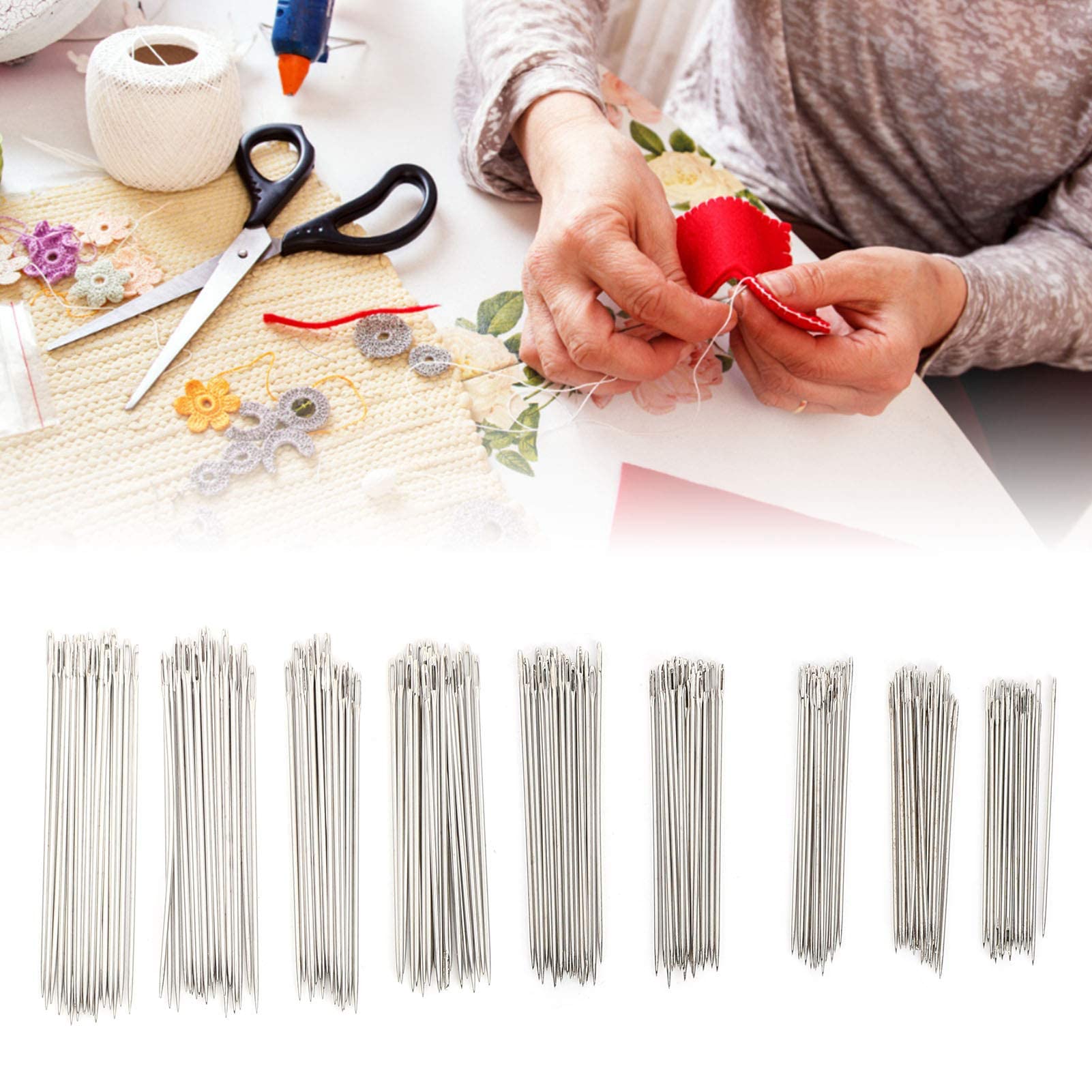 216 Pezzi Aghi Da Cucito A Mano In Acciaio Inox - 9 Misure Con Foro Piccolo - Kit Per Quilting, Ricamo E Riparazioni