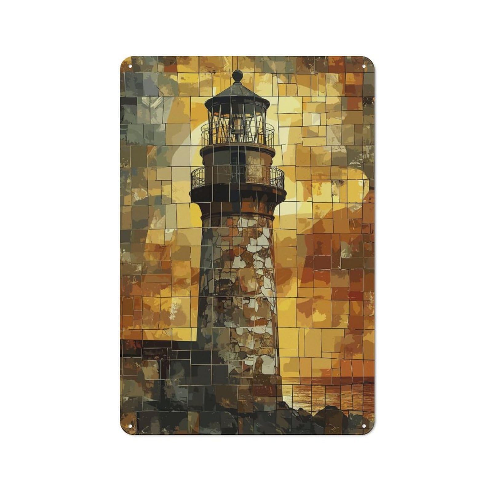 Junmoney Style-23 Tin Wall Plaque 30X20cm With Lighthouse Mosaic For Bar Or Restaurant, For Hospitality Decor Collectors