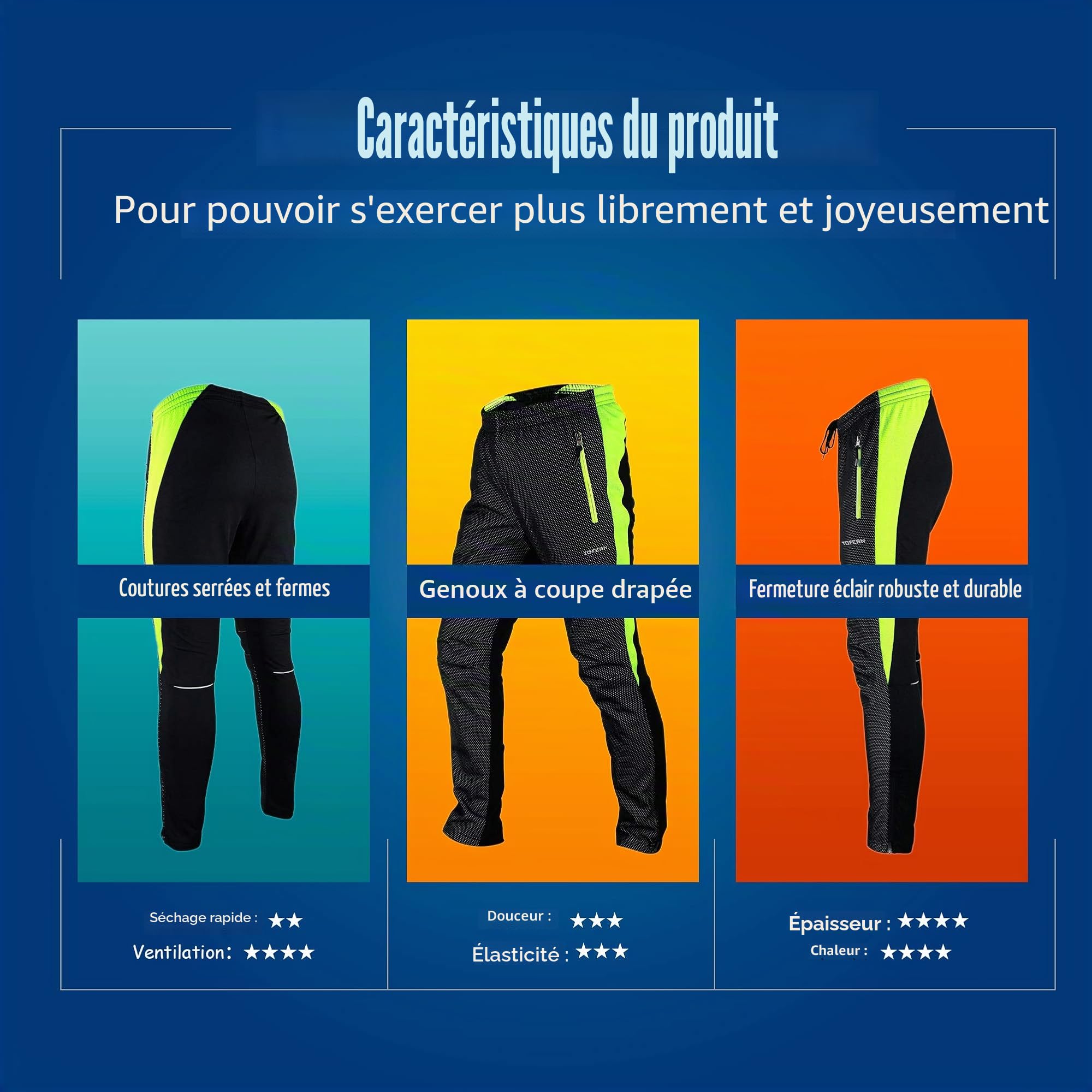 Tofern Pantalon Cyclisme Sport d'extérieur Coupe-Vent Pantalon Sport Homme Respirant Imperméable pour Moto Cyclisme Vélo VTT Jogging Thermique avec Doublure en Polaire pour Homme