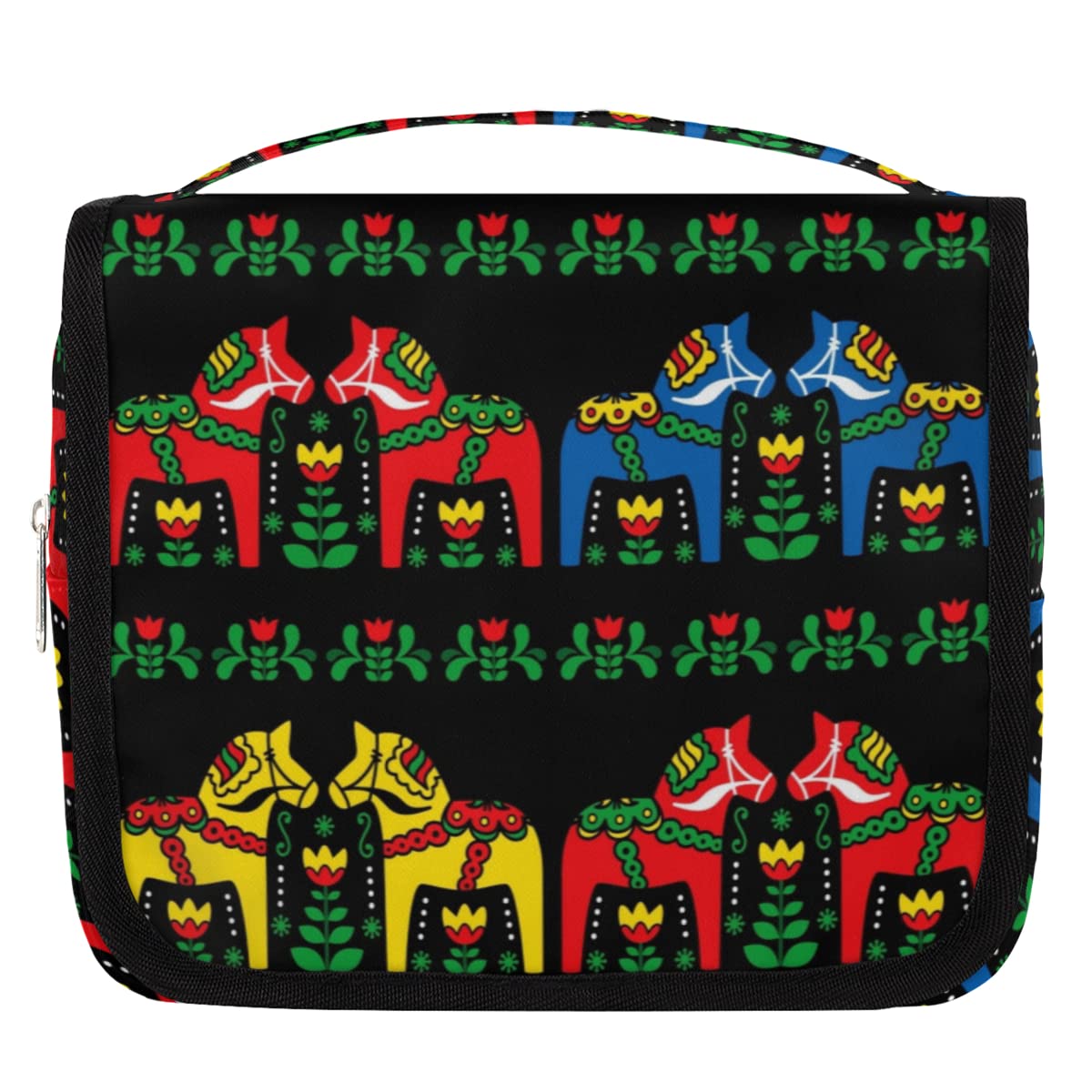 Bolsa de aseo de viaje para caballos con flores étnicas, bolsa de lavado unisex para colgar artículos de tocador cosméticos, multicolor, Talla única