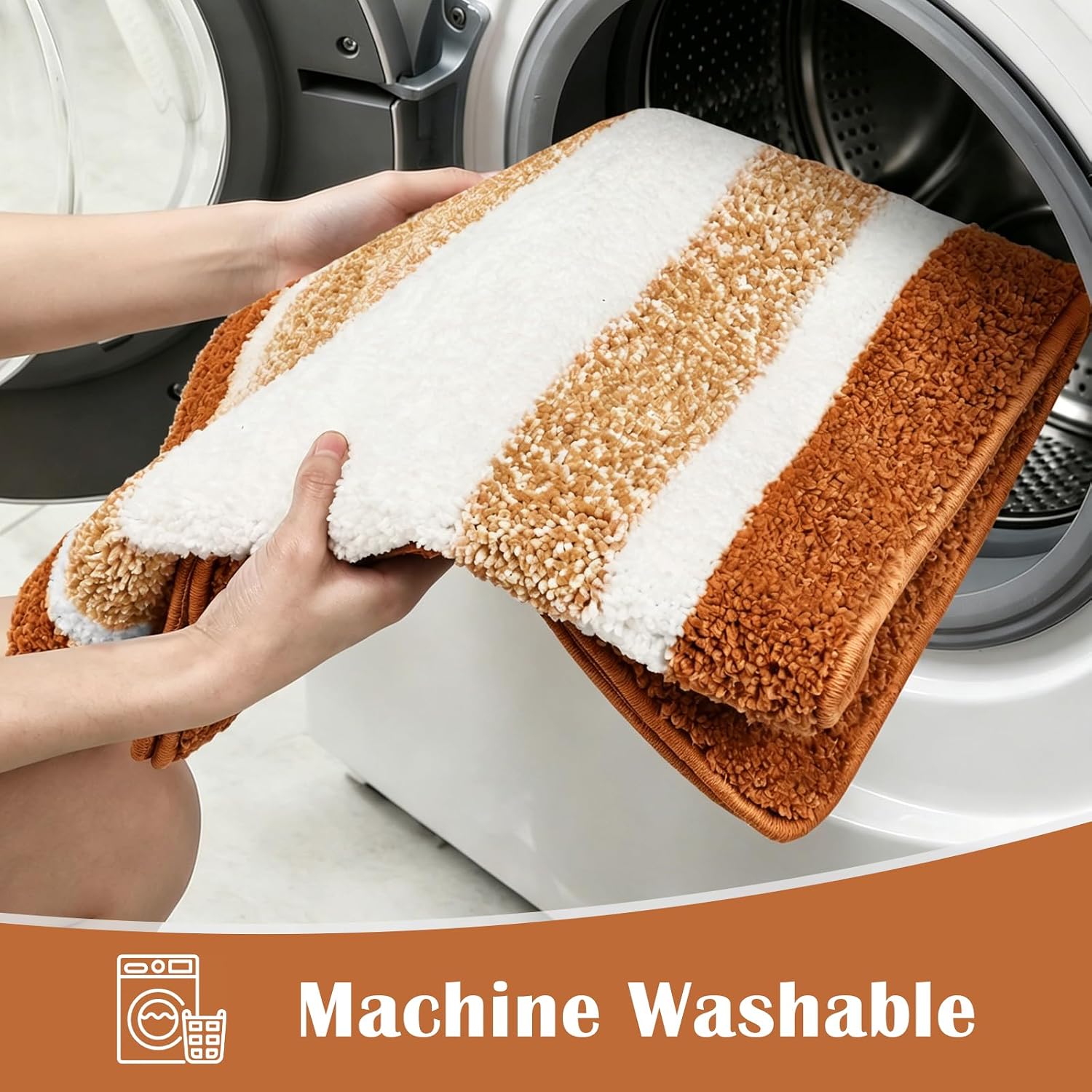 Yinhua Fall Bathroom Rugs Sets 3 Piece, Modern Absorbent Bathroom Rugs Non Slip Washable Bath Mat Soft, Shower Rug U Shaped Toilet Mats for Floor, Home Decor, Orange