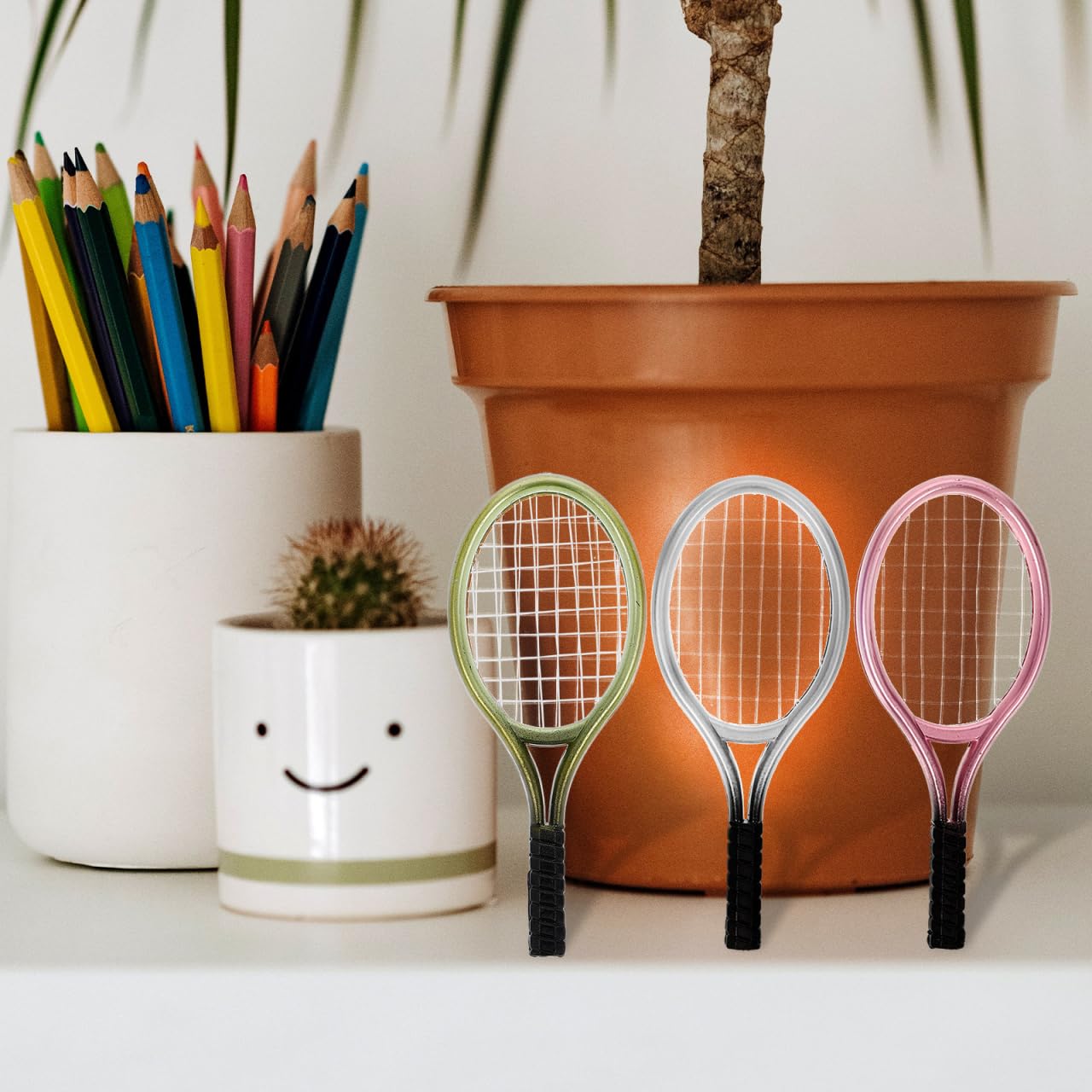 Mini Tennis Racket & Ball 3-Set - 1:12 Scale Dollhouse Sports Accessories For DIY Crafts